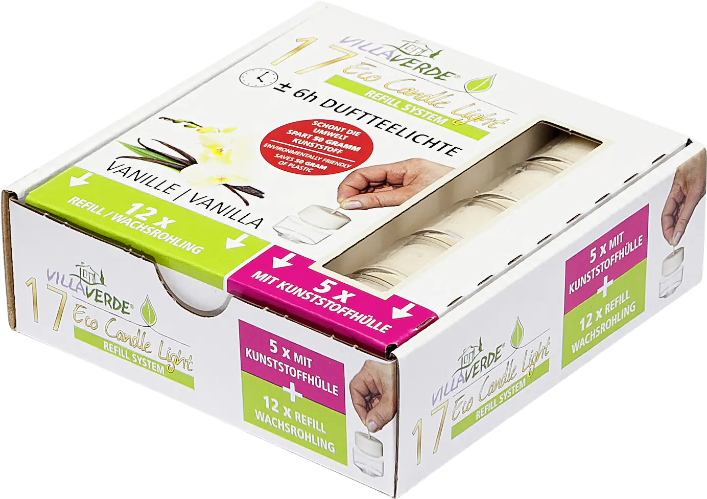 Villa Verde Duftteelichter ECL (5x m.Hülle+ 12x refill) Vanille