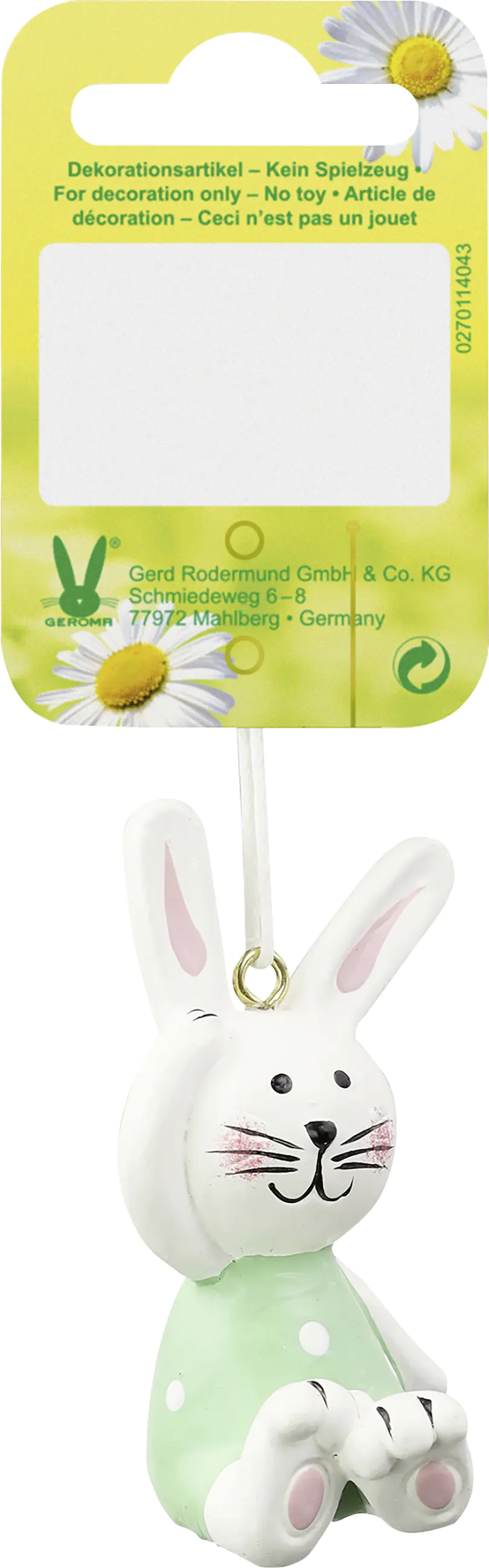 Dekohänger Osterhase Polyresin 6,5 x 4 cm weiß grün