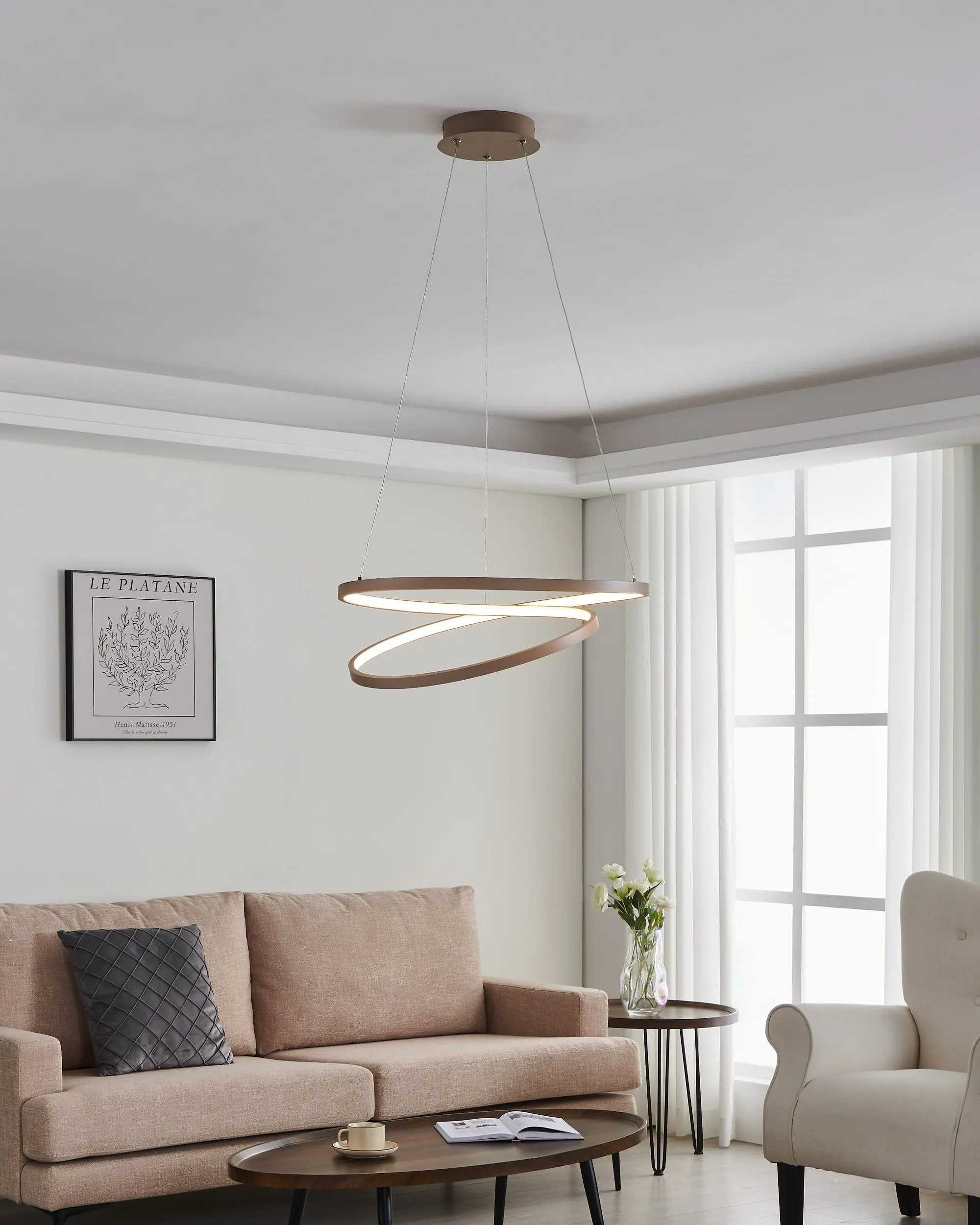 Eglo LED Hängeleuchte Ruotale sandfarben weiß 55 x 150 cm Eglo LED Hängeleuchte Ruotale sandfarben weiß 55 x 150 cm