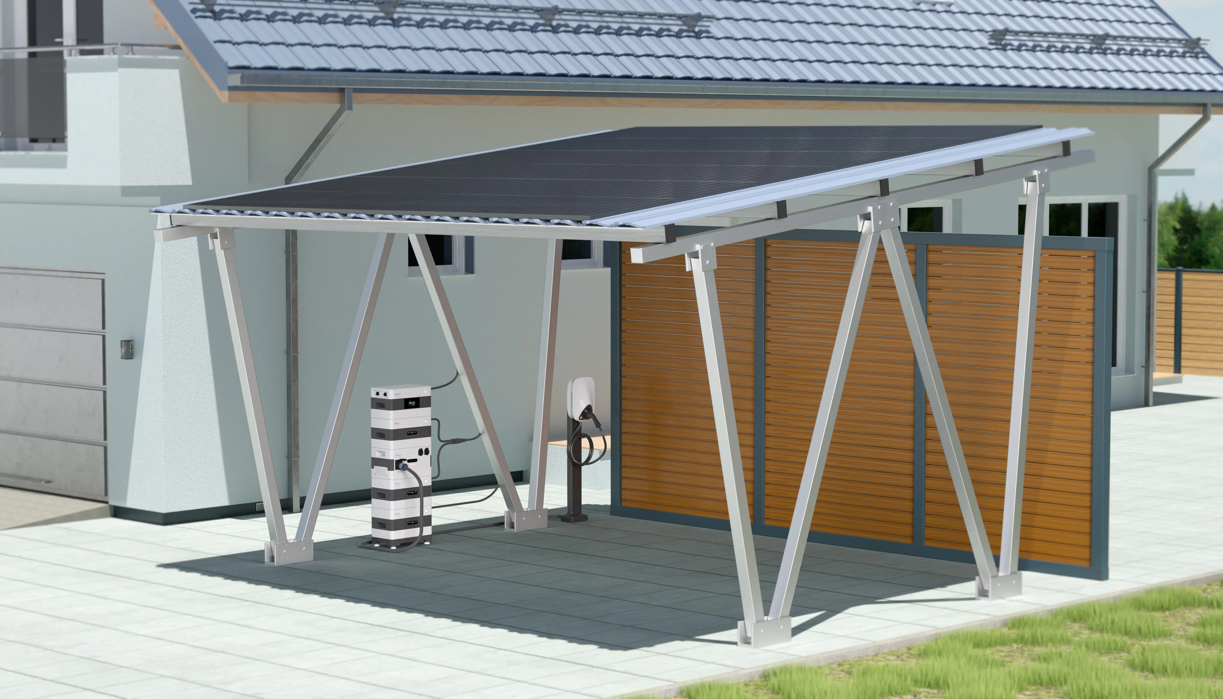 SunEnergyXT Twin Solar Carport 12 Solarmodule, 8,6 kWh Speicher, Wallbox