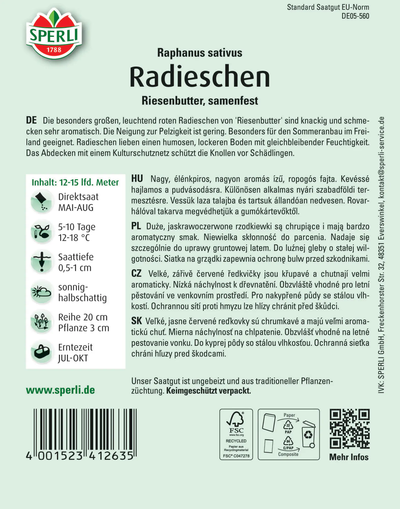 Sperli Radieschen Riesenbutter