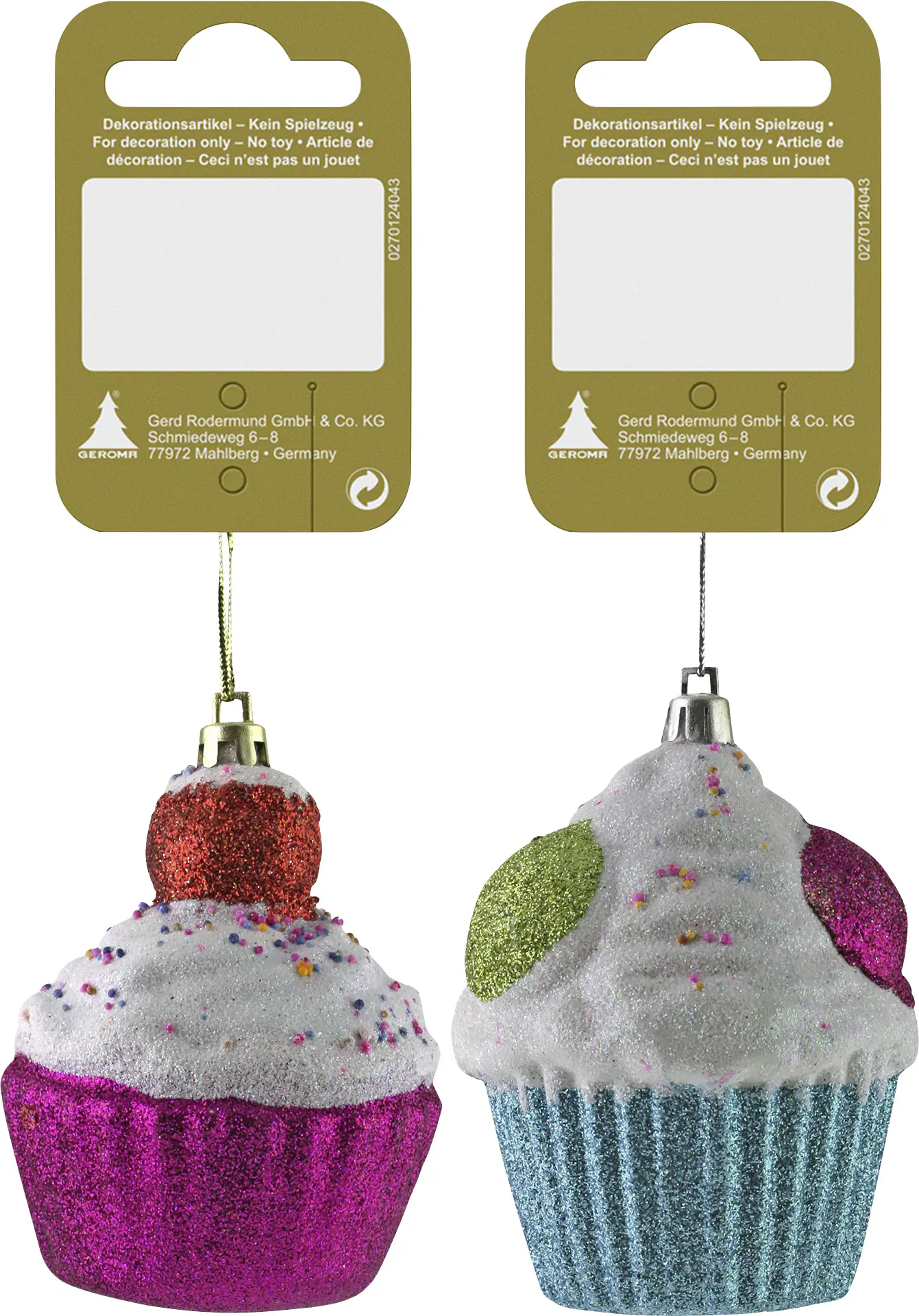 Weihnachtshänger Cupcake Kunststoff 8 cm bunt 2-fach sortiert