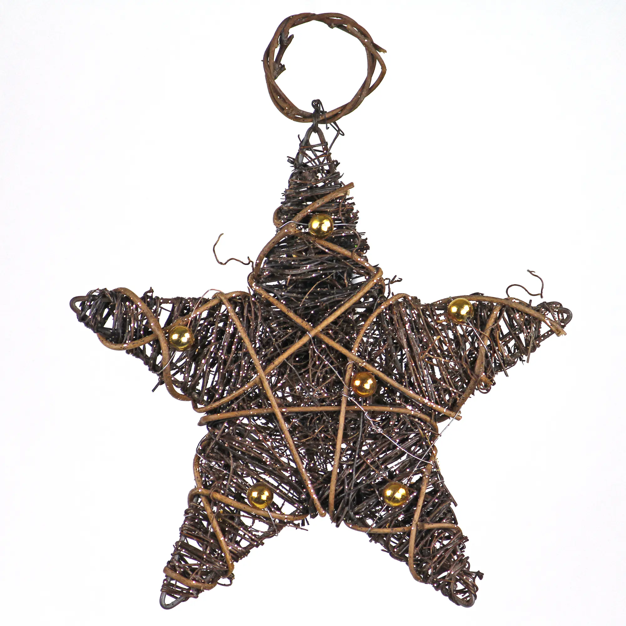 Dekohänger Stern mit Kugeln Rattan Ø 15 cm natur-gold 