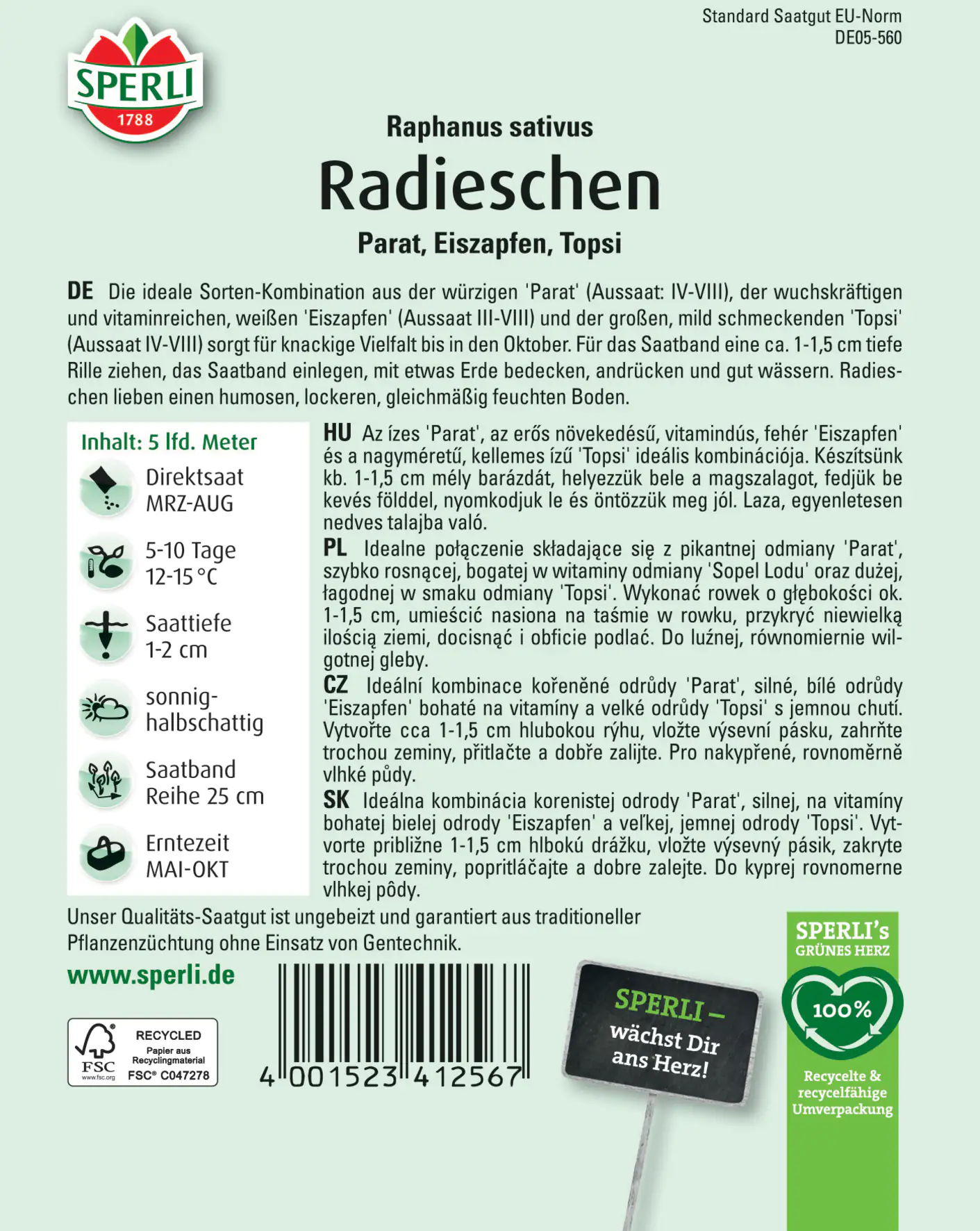 Sperli Radieschen Kombination I Saatband