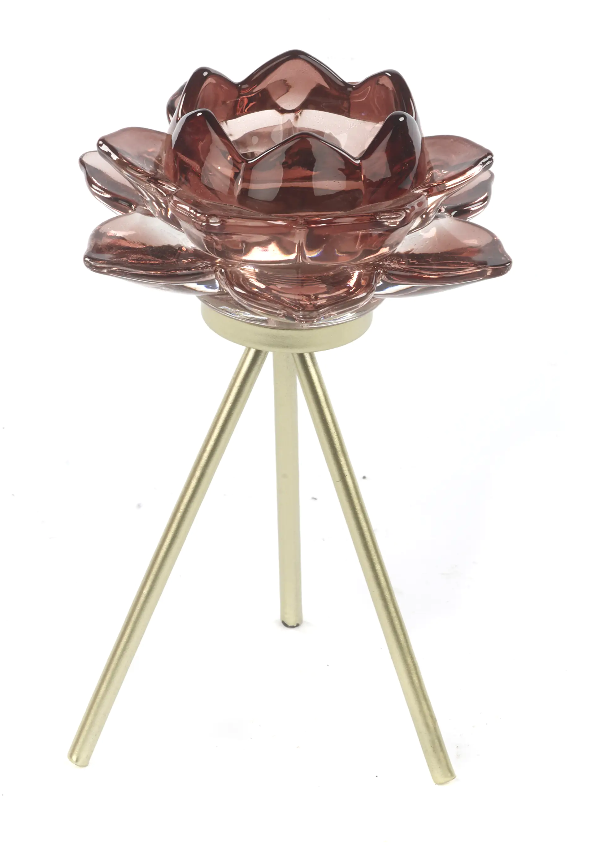 TrendLine Teelichthalter Glas 20,5 cm rose gold Seerose