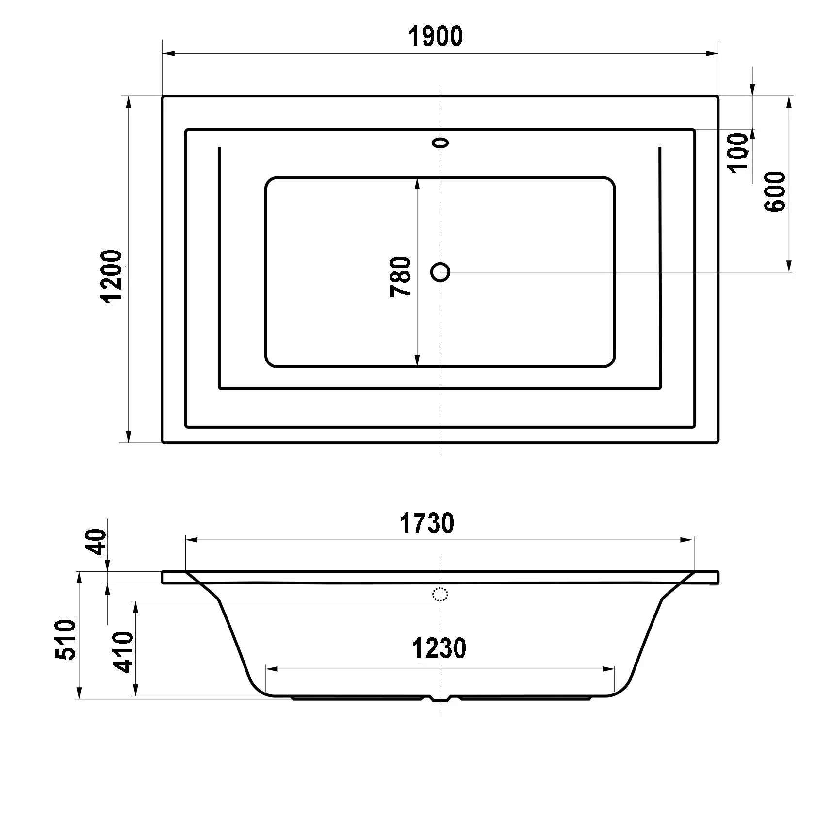 Ottofond Badewanne Space 190 x 120 x 51 cm, weiß