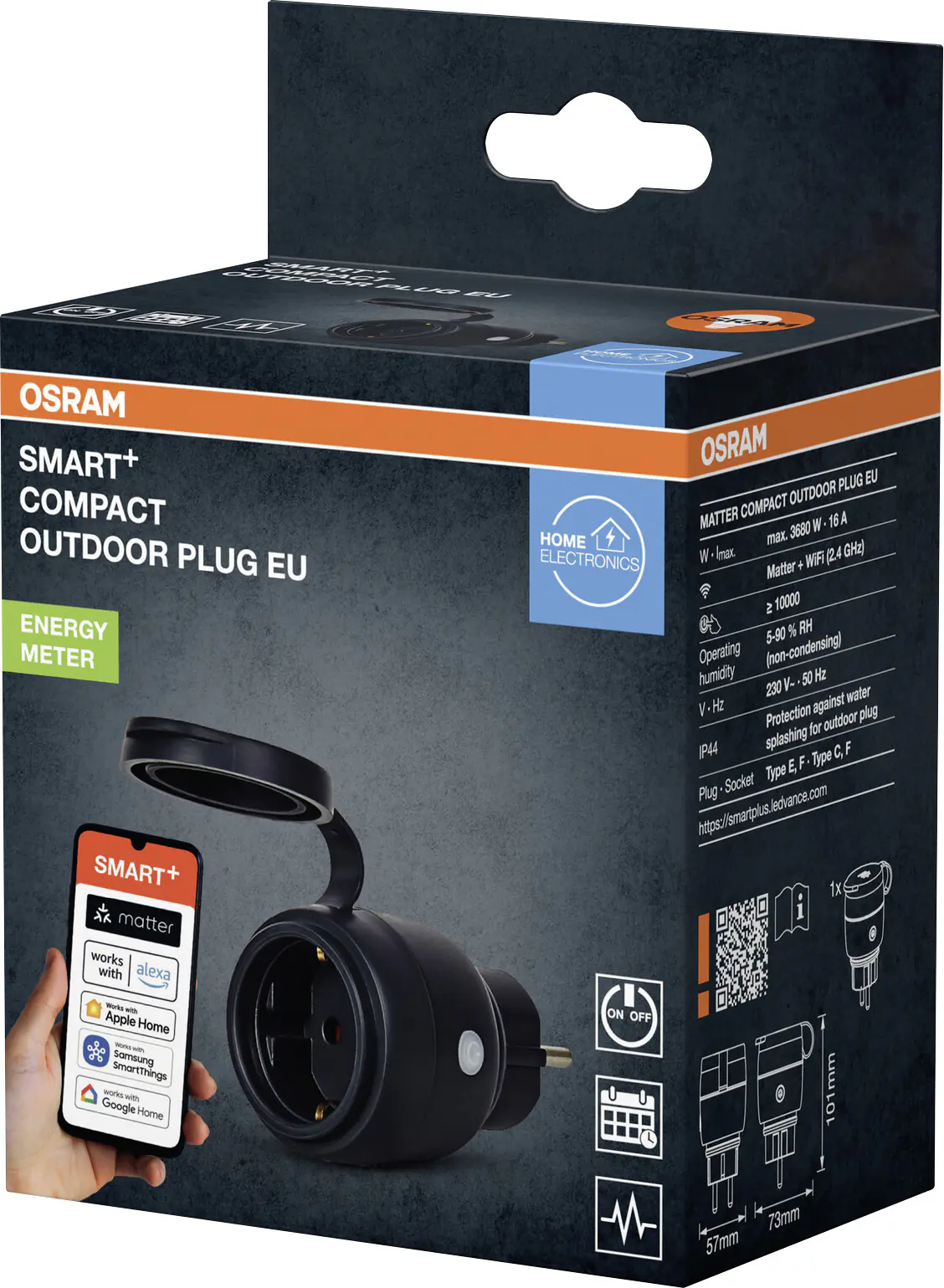 Osram Außensteckdose SMART+ WiFi Matter Compact EU Schwarz