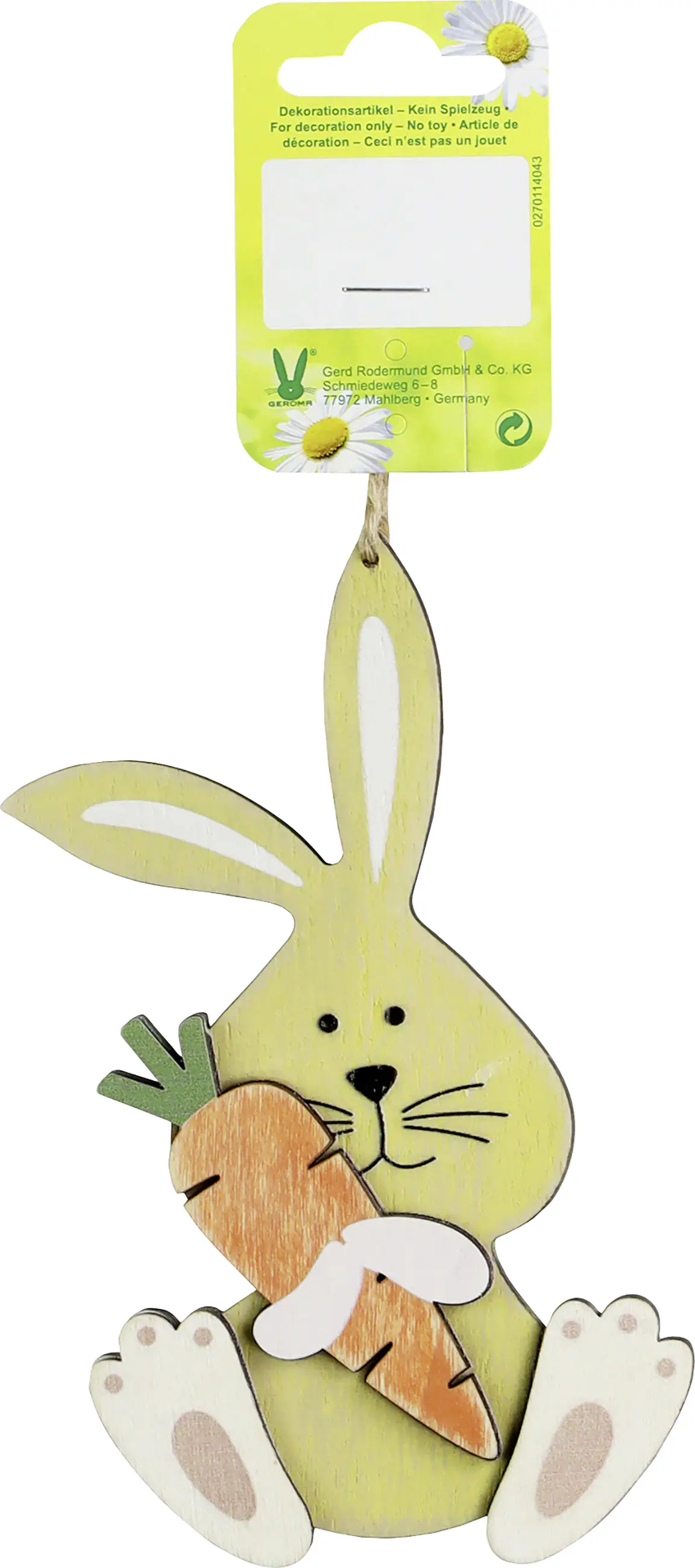 Dekohänger Hase mit Karotte Holz 14 x 8 natur orange weiß