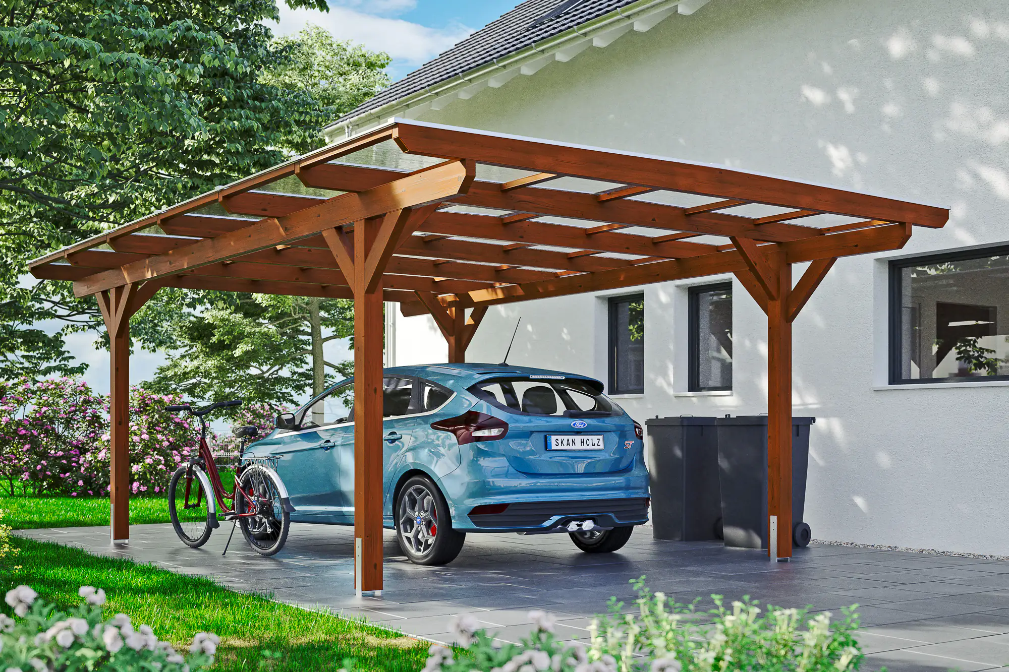 4018211013753 SKAN HOLZ Carport Odenwald 428 x 648 cm, lasiert in Nussbaum