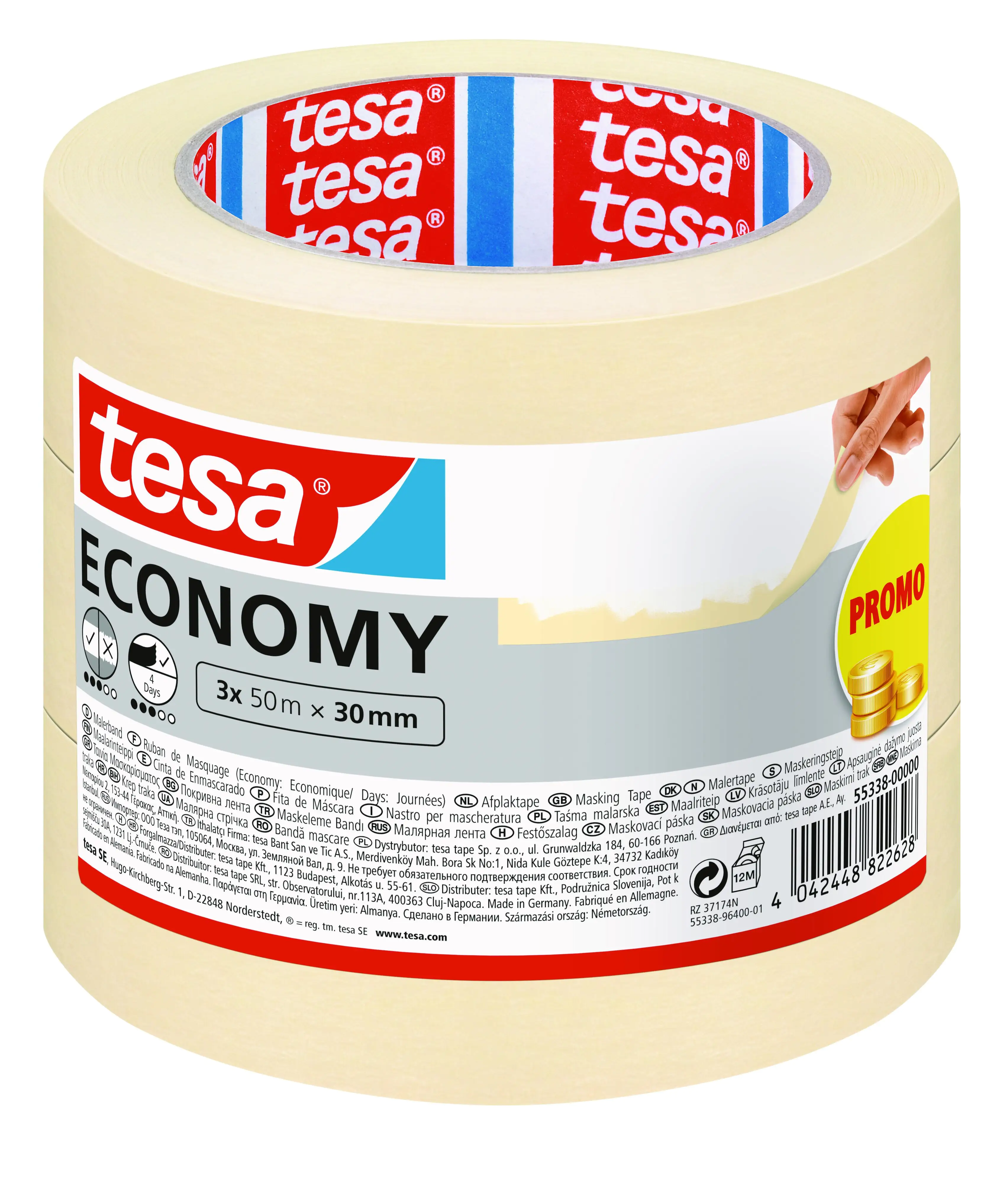 tesa Kreppband 3er Pack 3 x (50 m x 30 mm), transparent tesa Kreppband 3er Pack 3 x (50 m x 30 mm), transparent