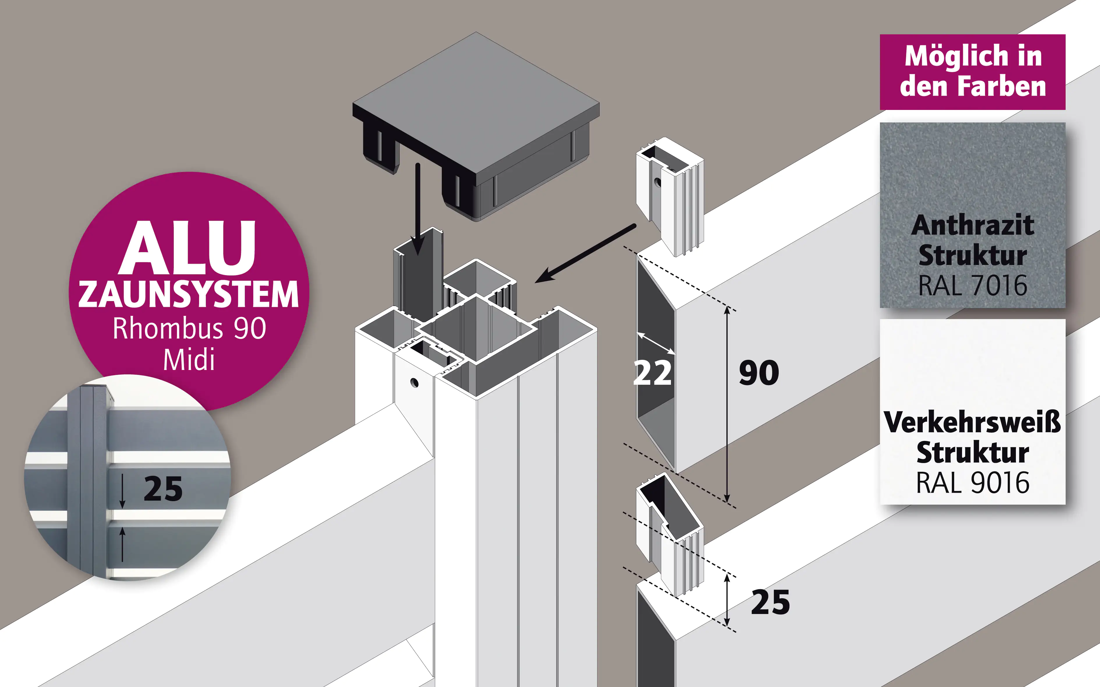 Ambiente Alu-Zaun Rhombus 90 MIDI B x H: 120 cm x 120 cm 22 mm stark