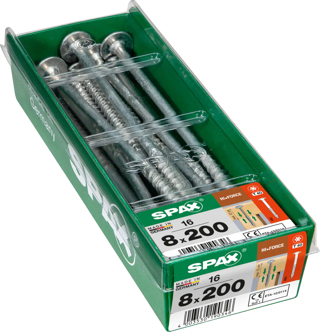Spax Holzbauschrauben 8.0 x 200 mm TX 40 - 16 Stk. Spax Holzbauschrauben 8.0 x 200 mm TX 40 - 16 Stk.