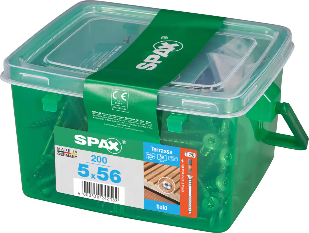 Spax Terrassenschrauben 5.0 x 56 mm TX 20 - 200 Stk. Spax Terrassenschrauben 5.0 x 56 mm TX 20 - 200 Stk.