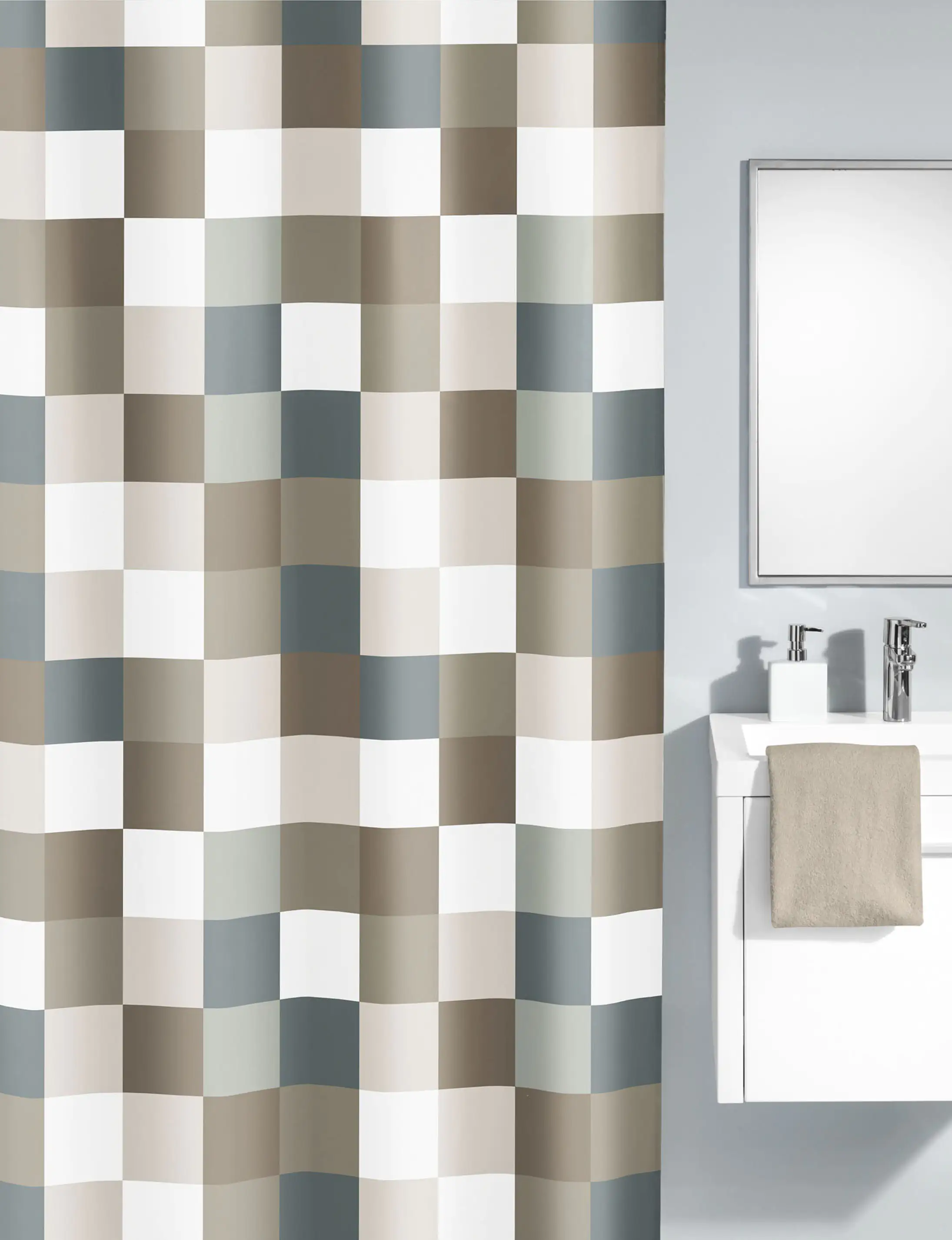 4004478255234 Kleine Wolke Duschvorhang Check taupe, 180x200 cm