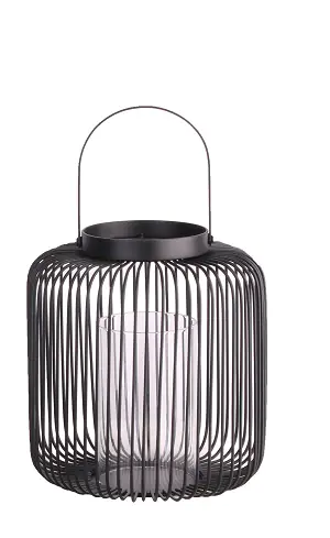 TrendLine Deko Eisen-Glas Windlicht rund Ø 28 x 17 cm schwarz