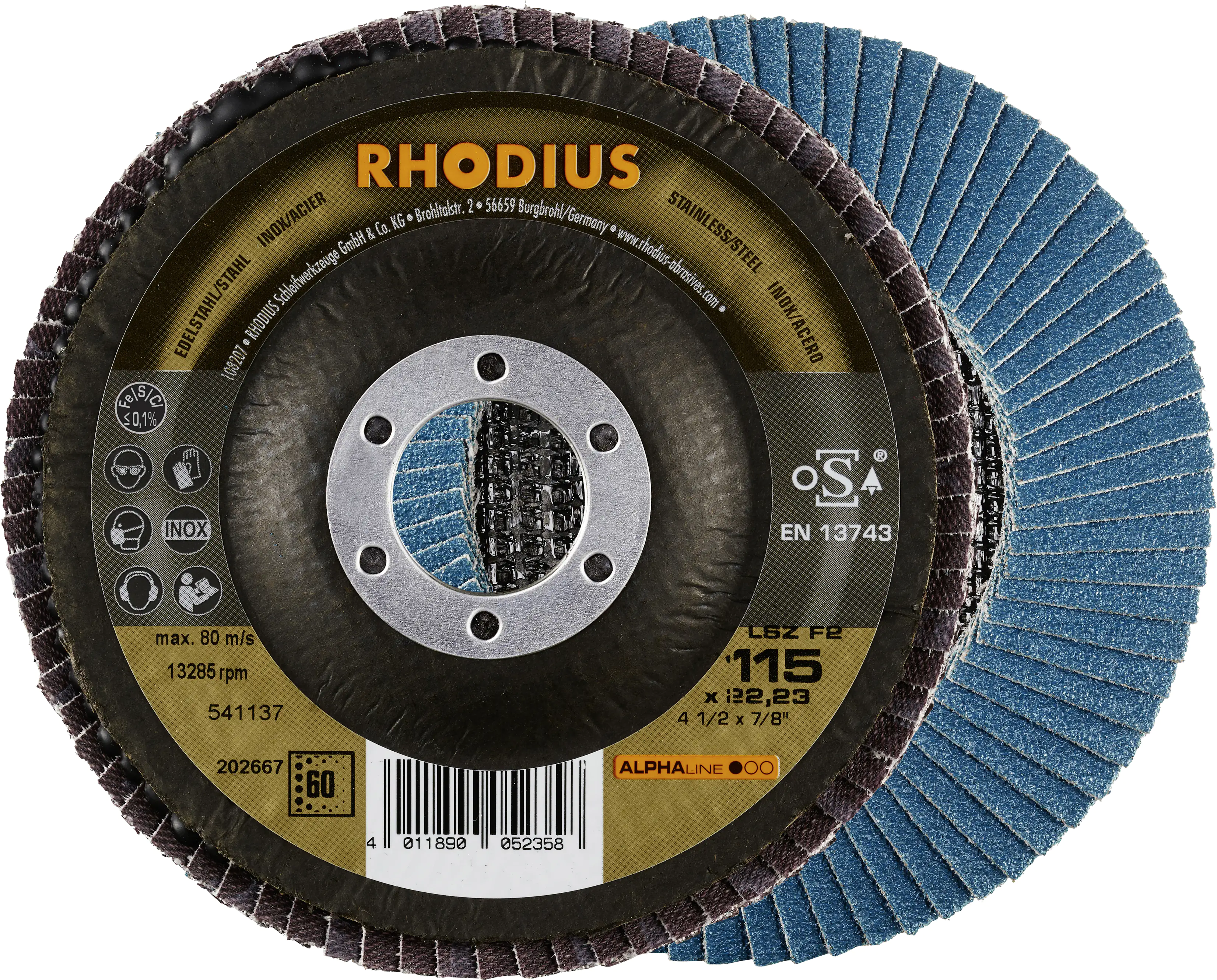 Rhodius Schleifscheibe LSZ F2 K60 Stahl Ø 115 mm Bohrung 22,23 mm Rhodius Schleifscheibe LSZ F2 K60 Stahl Ø 115 mm Bohrung 22,23 mm