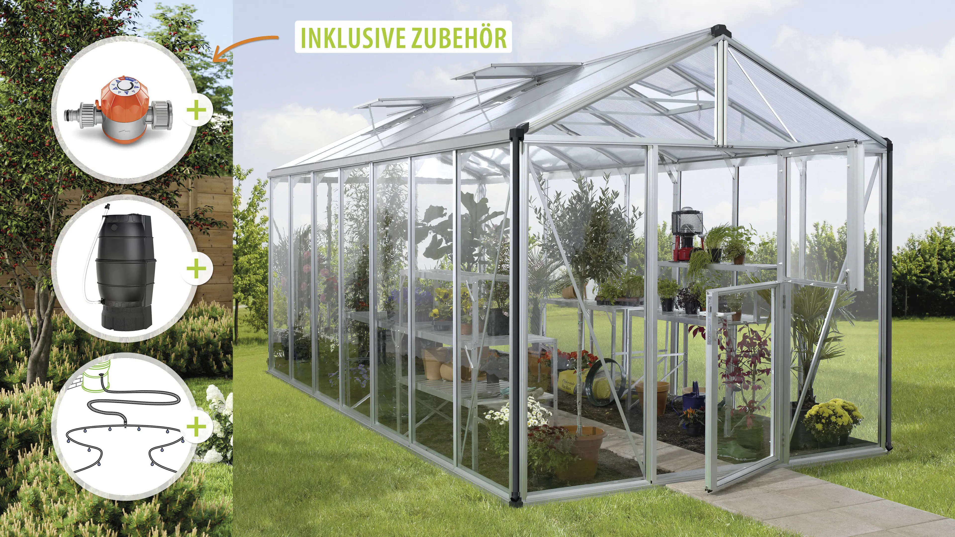 Vitavia Gewächshaus-Set Zeus 13800 ESG/HKP alu 266 x 547 cm 
