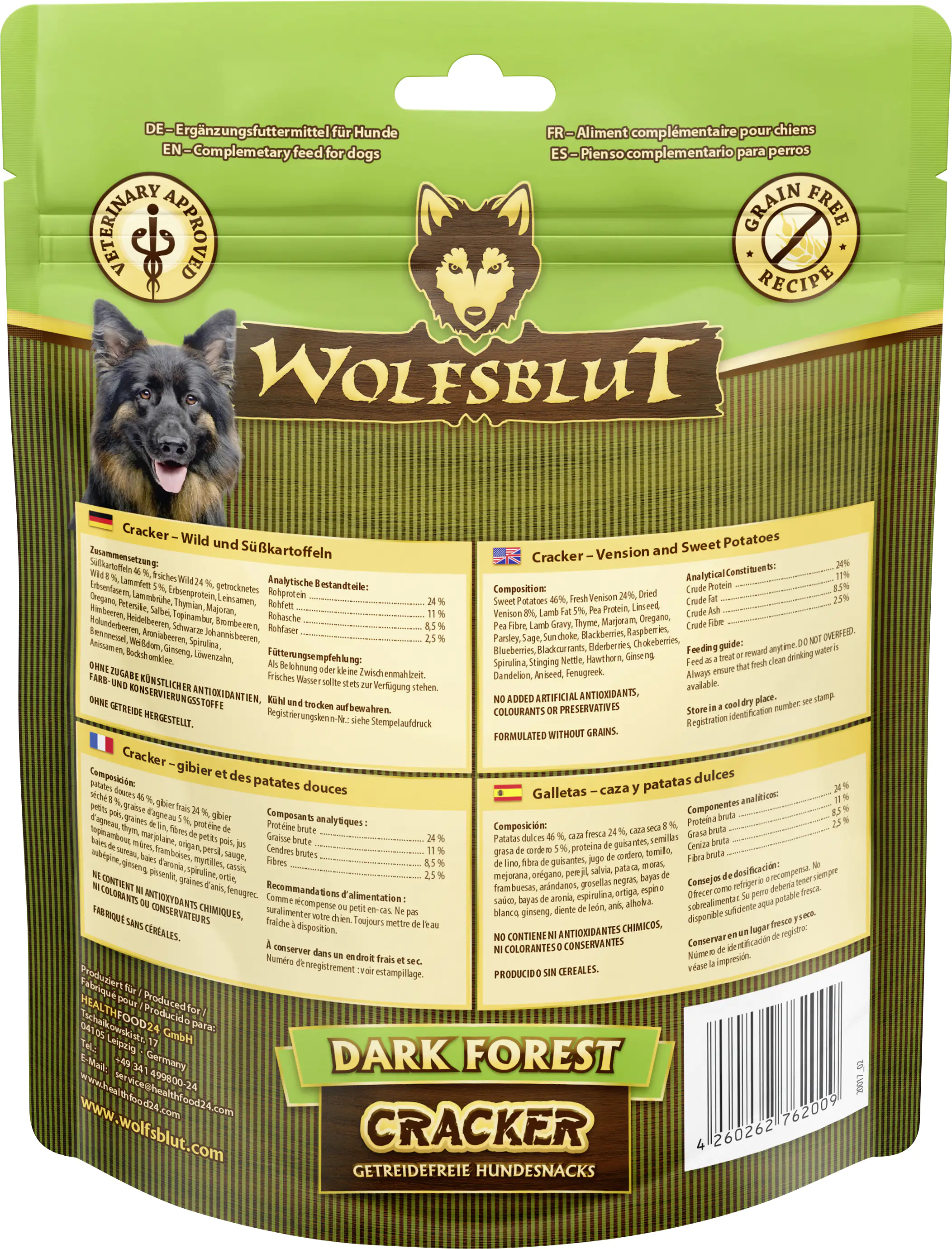 Wolfsblut Dark Forest Cracker Snack - Wild mit Süßkartoffel 225 g