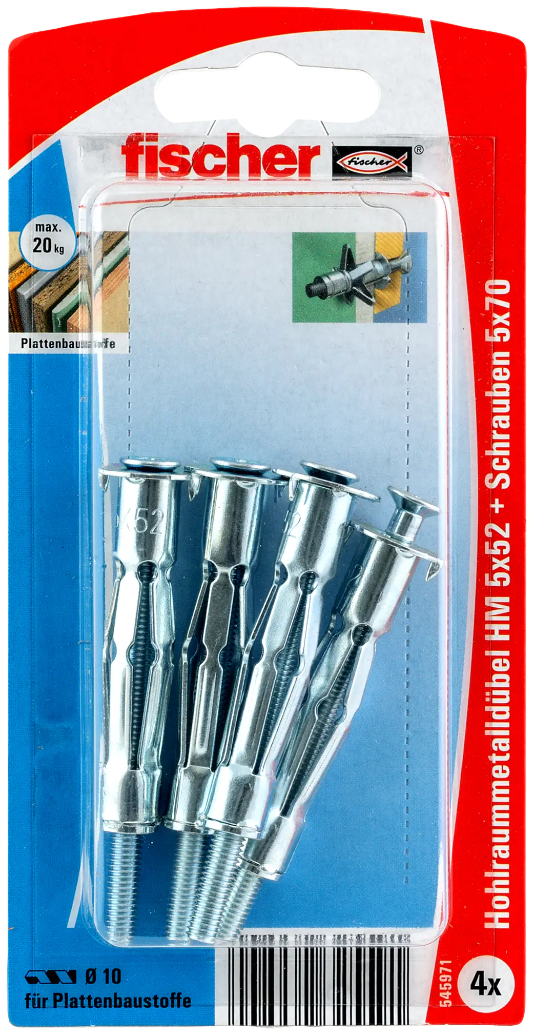 4048962325591 Fischer Hohlraumdübel aus Metall 5.0 x 52mm - 4 Stück