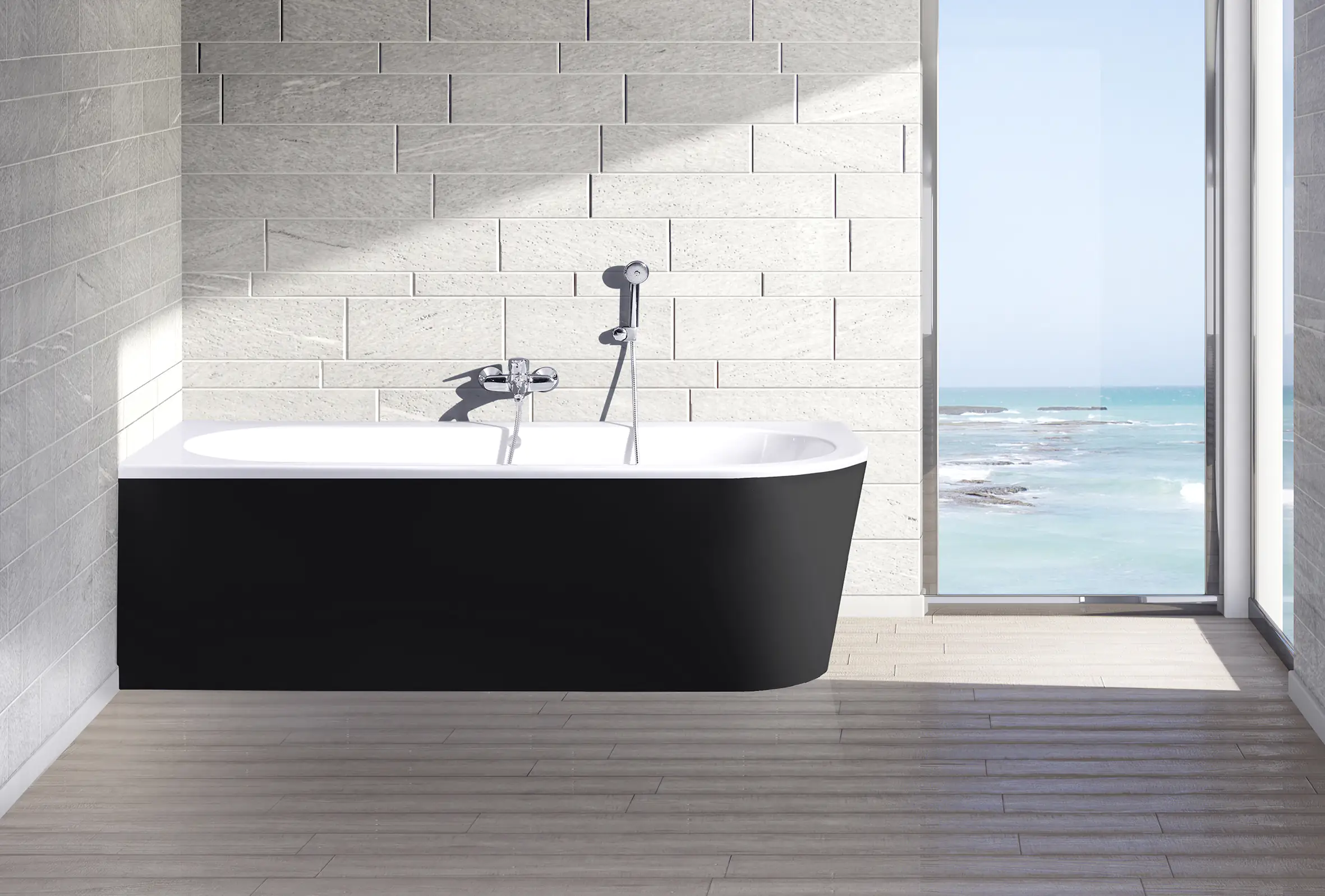 Ottofond Badewanne Modena Corner Schwarz-Weiß rechts 178 x 78 x 44 cm