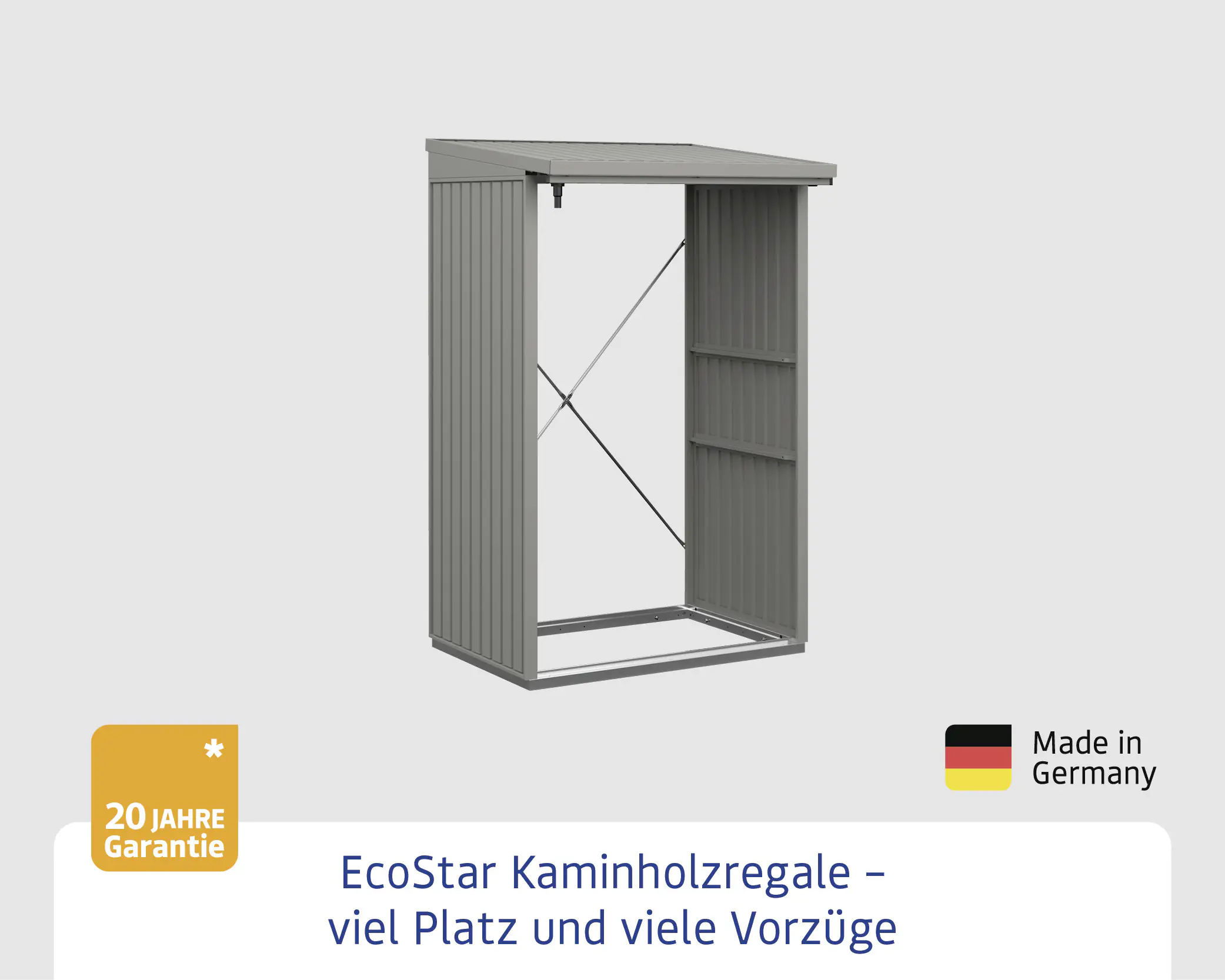 Ecostar Kaminholzregal Trend-V Typ 1, graualuminium, mit Verstrebung
