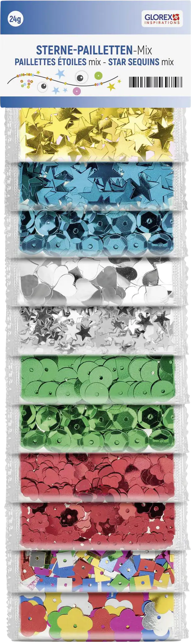 Glorex Paillettenmix 24 g , 12 Farben
