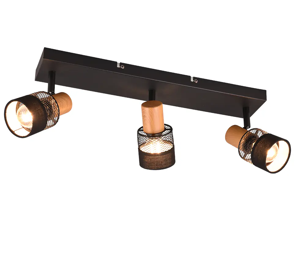 Trio Deckenstrahler 3er Spot Nandini E14 schwarz, Metall, Holz
