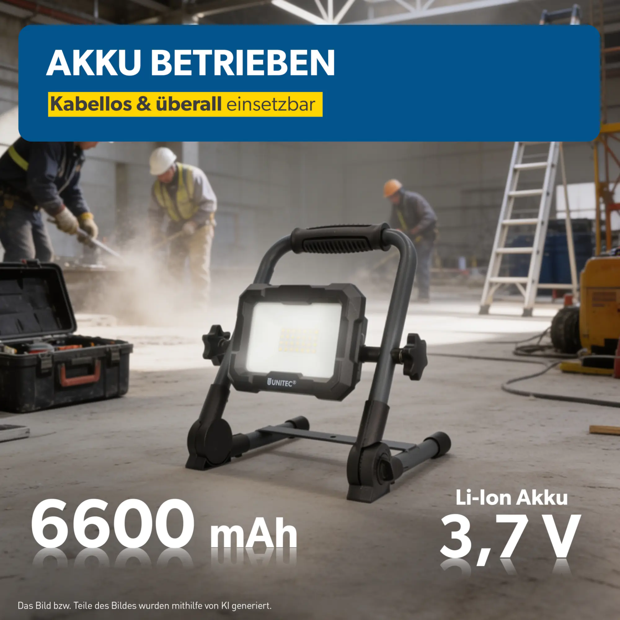 UniTec LED Akku-Arbeitsstrahler schwarz 20 W 2000 lm
