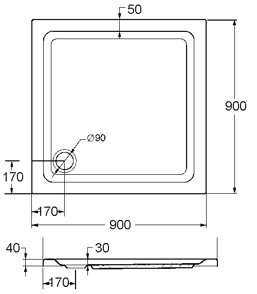 Ottofond Duschwanne Rubi 90 x 90 x 3 cm, anthrazit