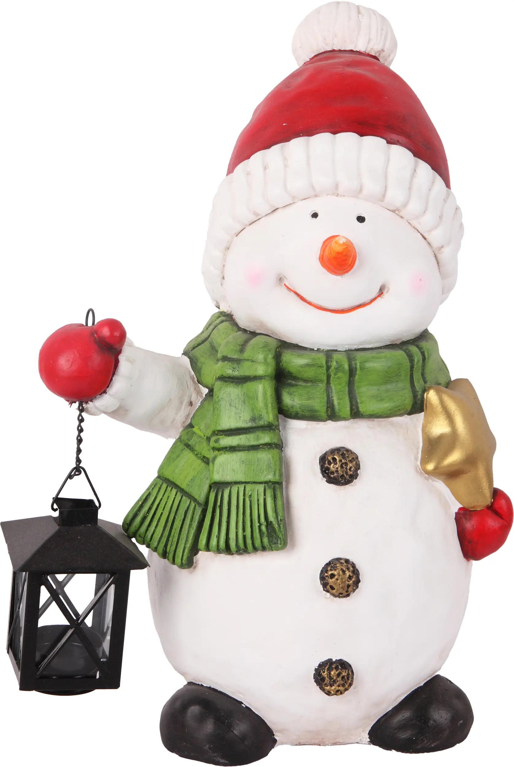 Dekofigur Schneemann mit Laterne 40 x 27 cm weiß rot