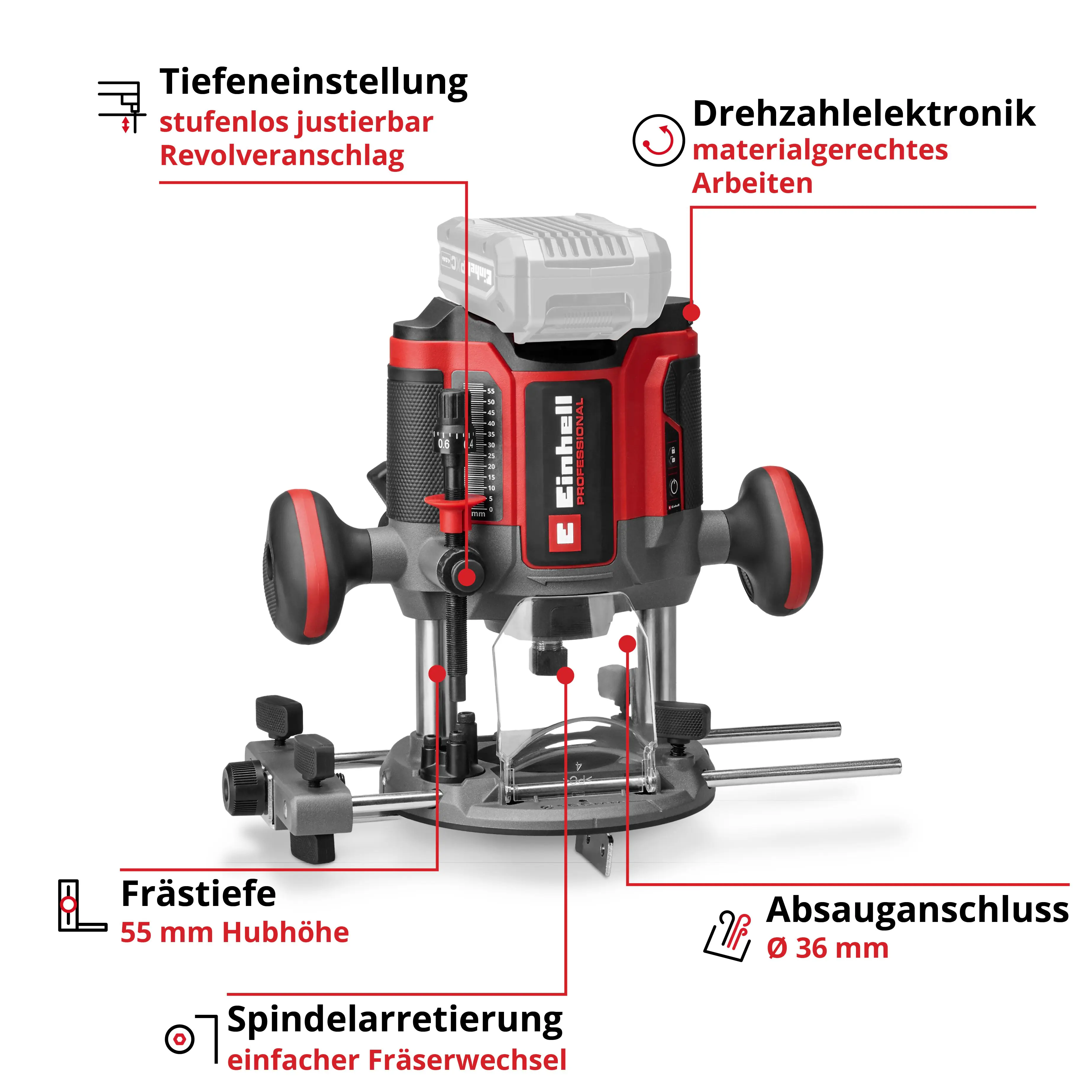 Einhell Professional Akku-Oberfräse TP-RO 18/55 Li BL Solo