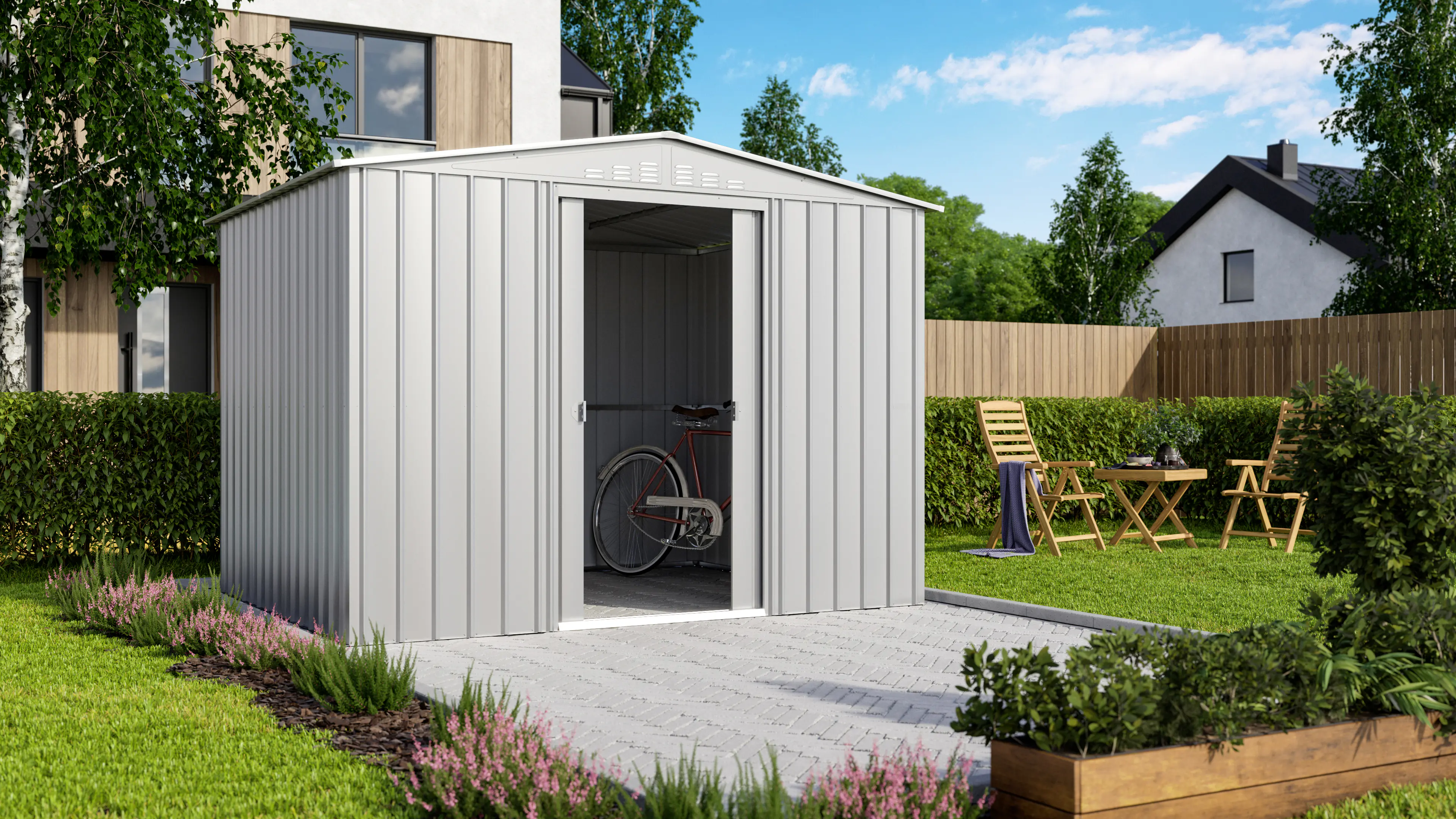 Globel Metallgerätehaus Tower 108 308 x 247 x 225 cm silber-metallic Globel Metallgerätehaus Tower 108 308 x 247 x 225 cm silber-metallic