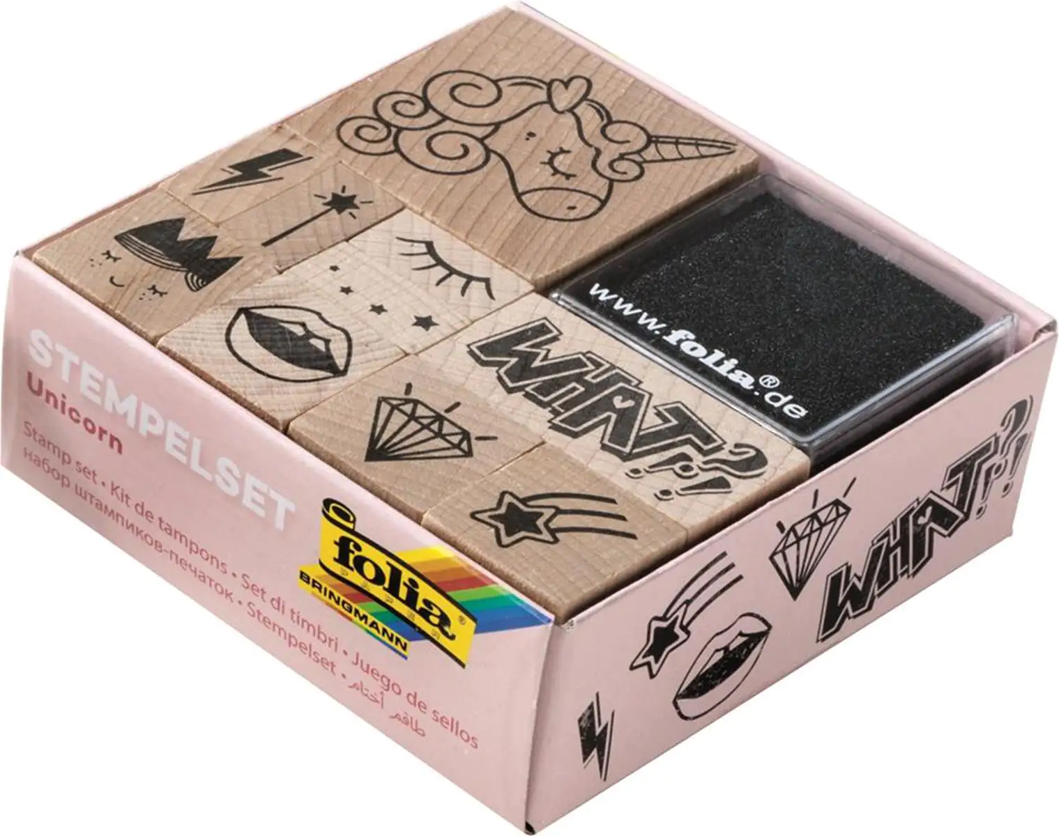Holzstempel-Set Unicorn 10 Stempel + 2 Stempelkissen