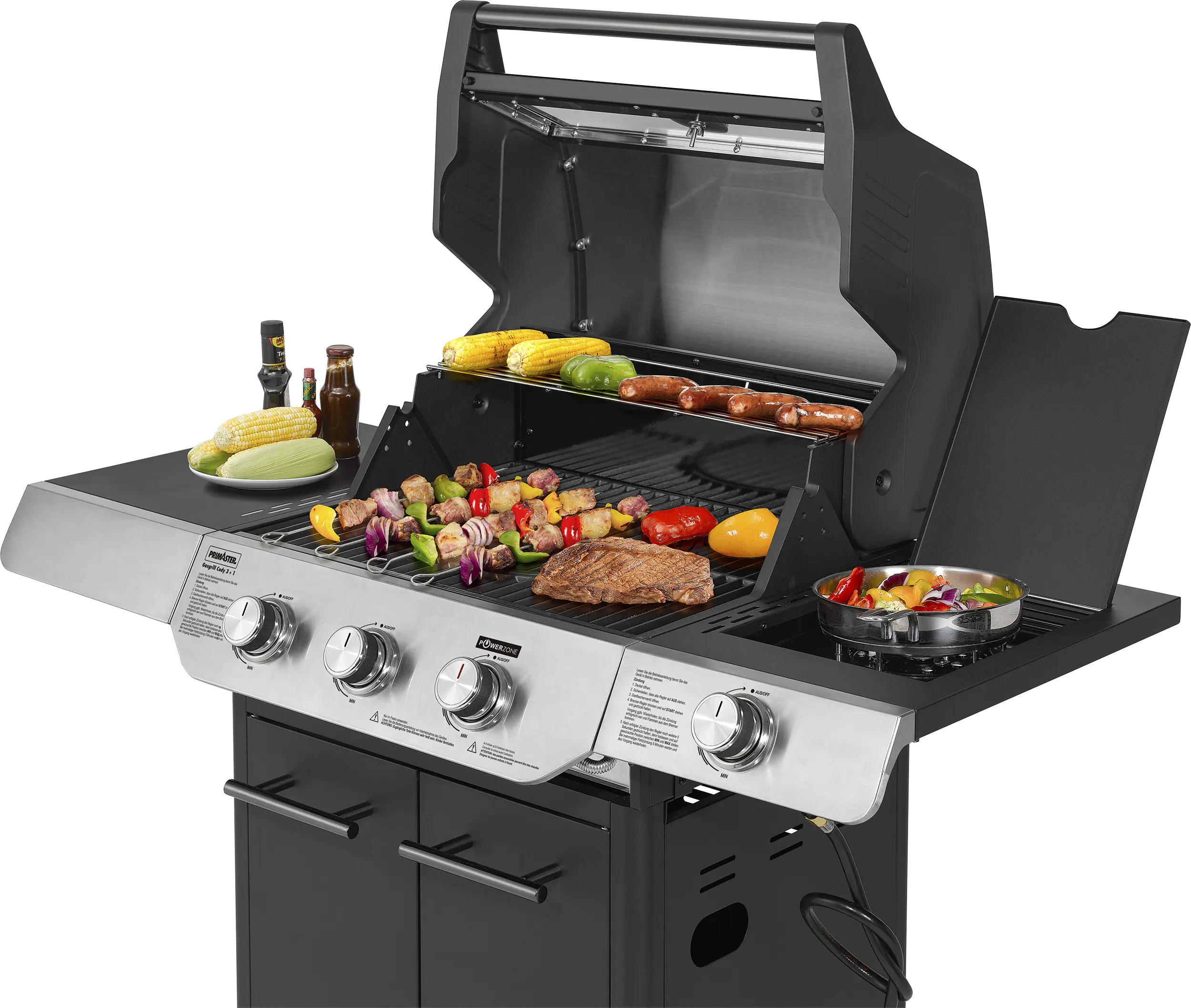 Primaster Gasgrill Cody Powerzone & Seitenbrenner Grillfläche: 63,5 x 48 cm 