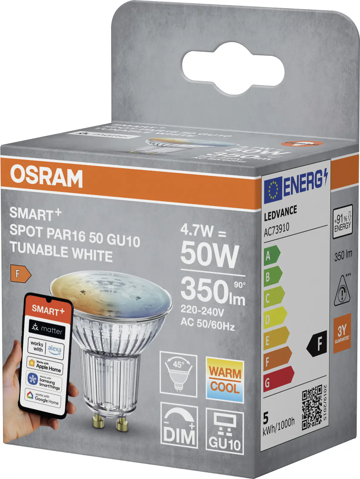 Osram SMART+ Matter Leuchtmittel GU10 Reflektor PAR16 45° 4.7W matt CCT Osram SMART+ Matter Leuchtmittel GU10 Reflektor PAR16 45° 4.7W matt CCT