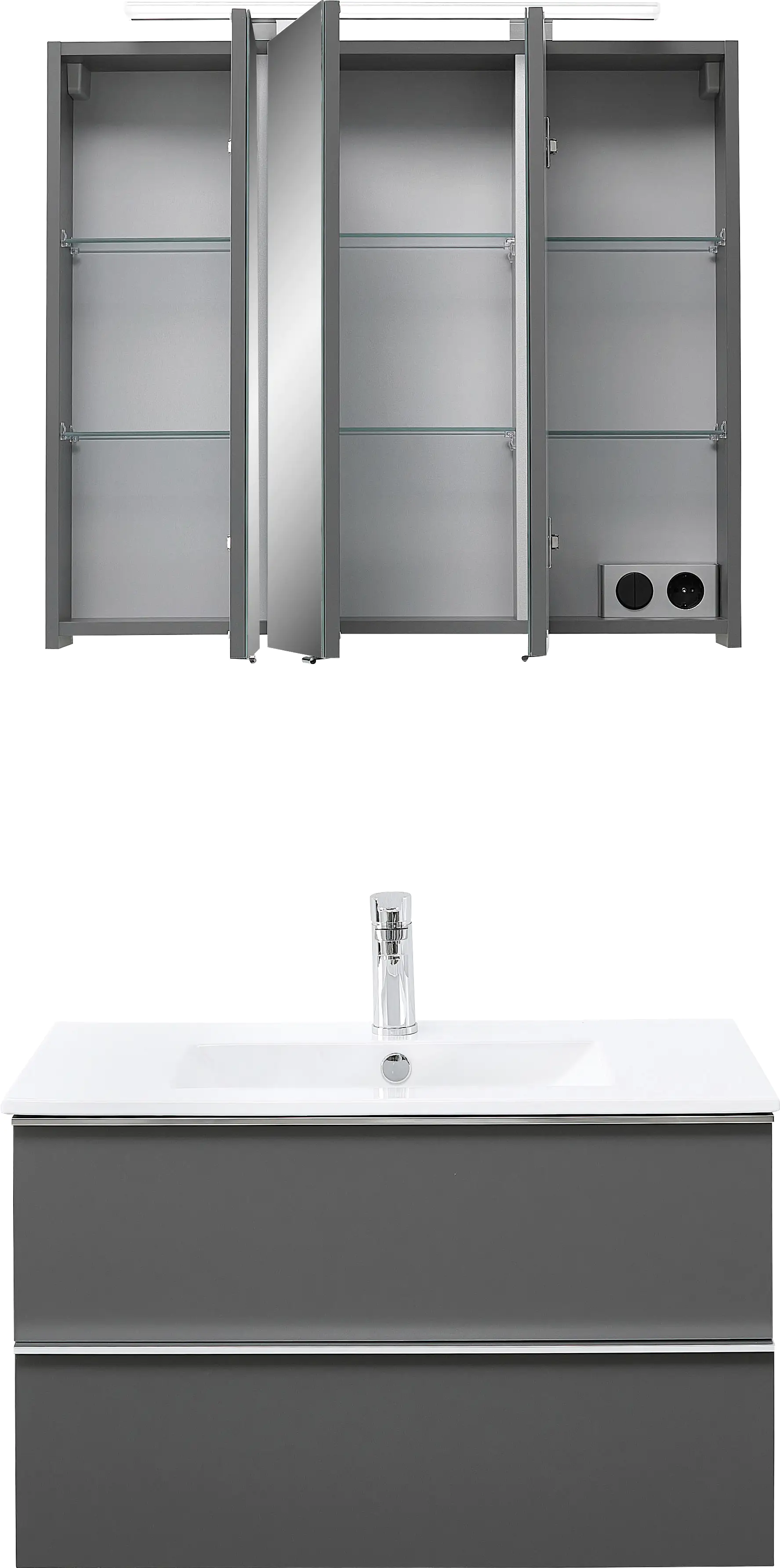 Primaster Bad-Set Düsseldorf grau 81 cm LED-Leuchten, Keramikwaschtisch