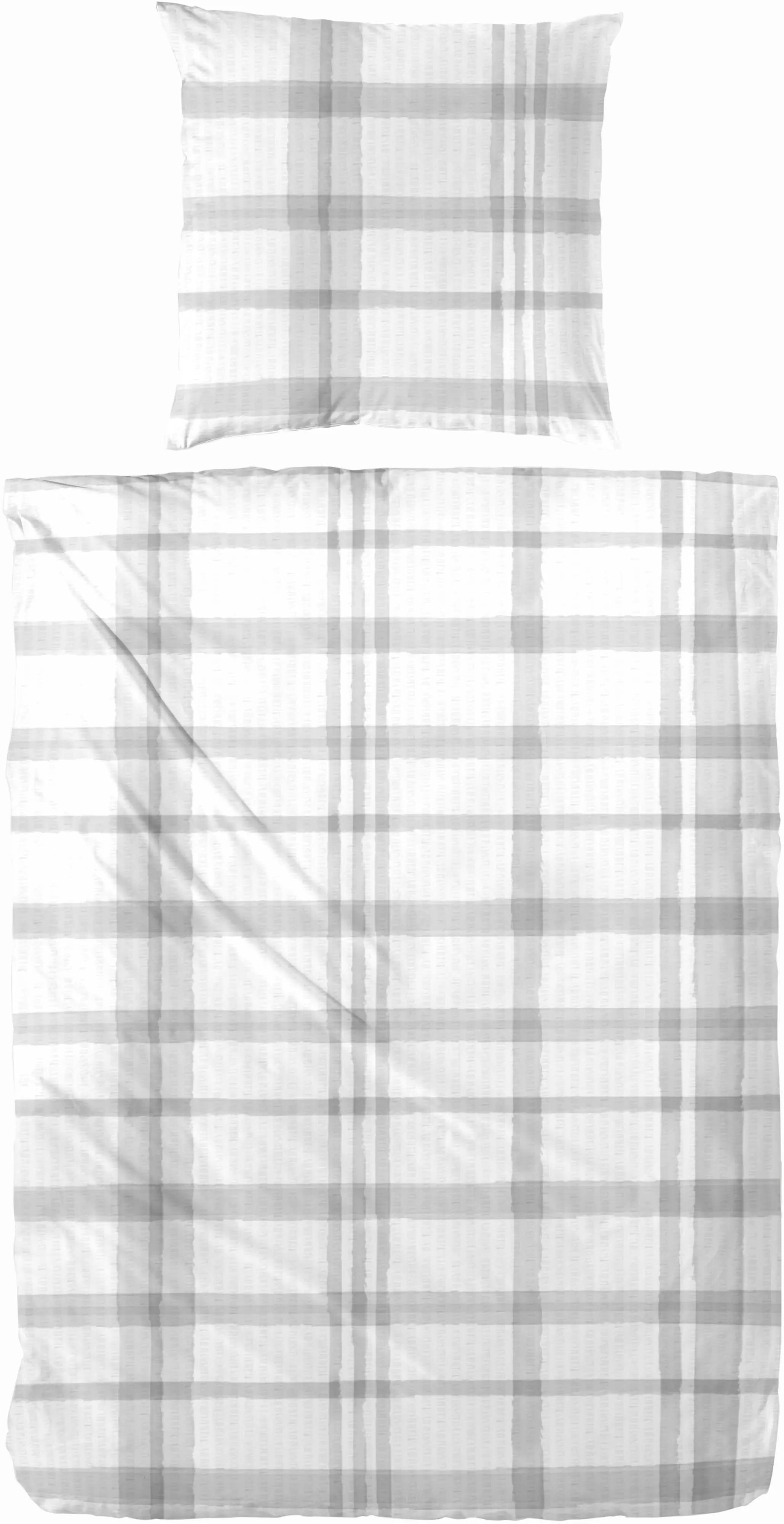 Baumwoll Seersucker Bettwäsche Karo 135 x 200 cm grau