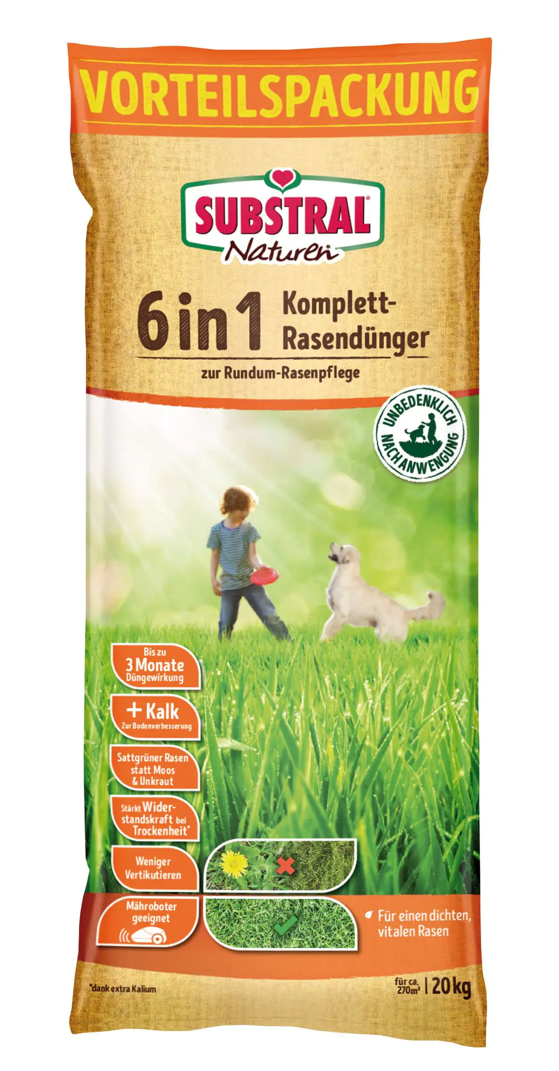 Substral Naturen 6 in 1 Komplett-Rasendünger f. 266 m² 20 kg