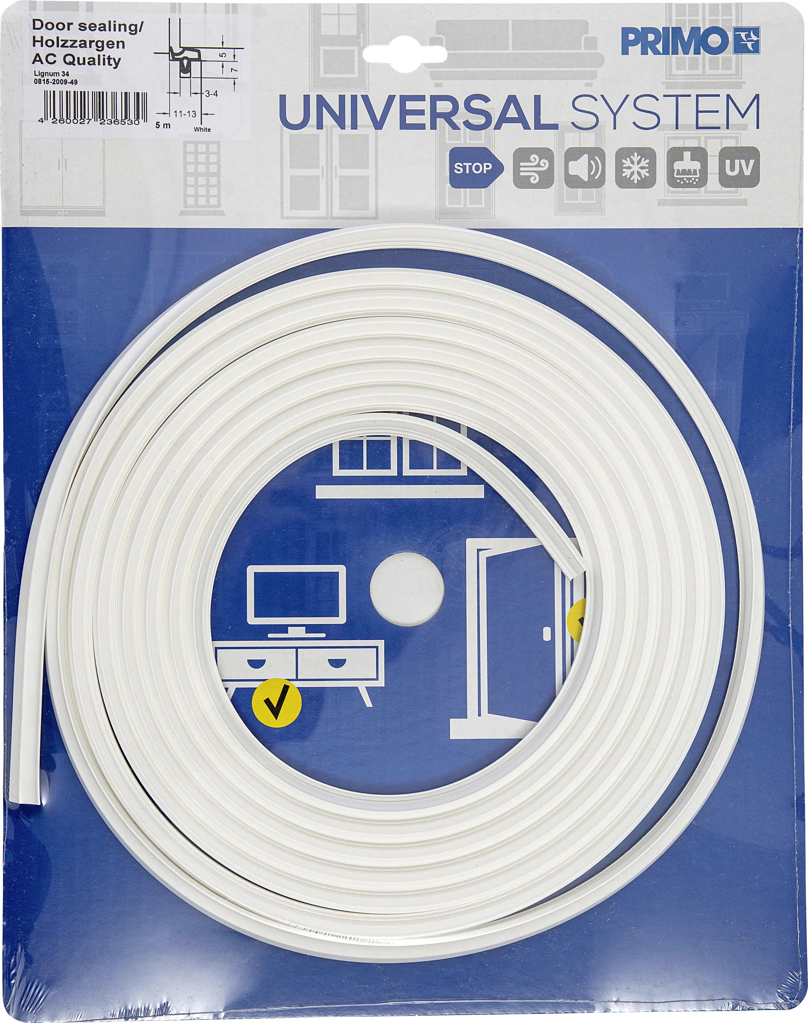 Primo Universaldichtung Holzzarge Lignum 34AC weiß 5 Meter