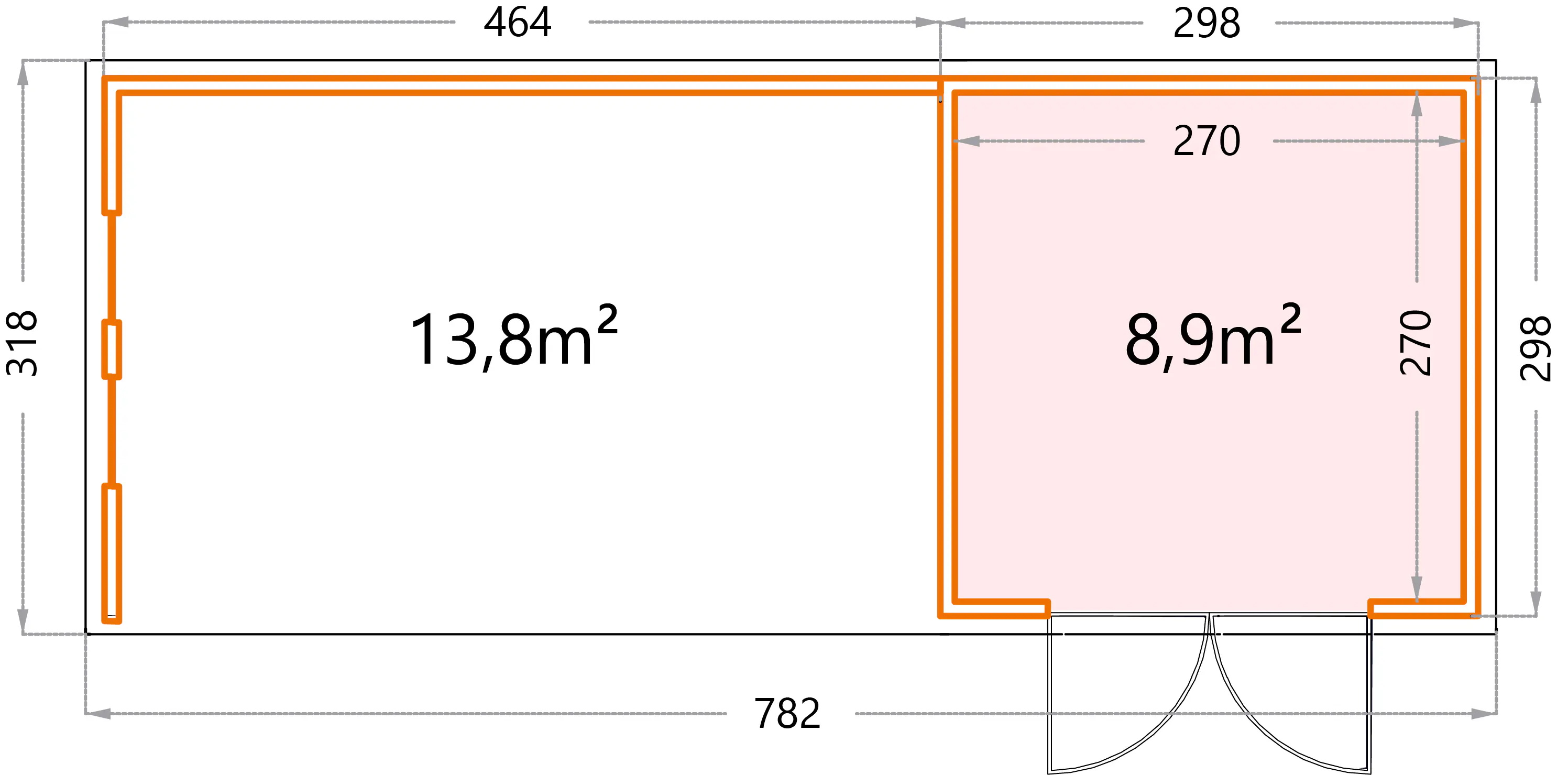 Telluria Gerätehaus Classico Lounge XL mit Fenstern 3030 links weiß 762 x 298 cm