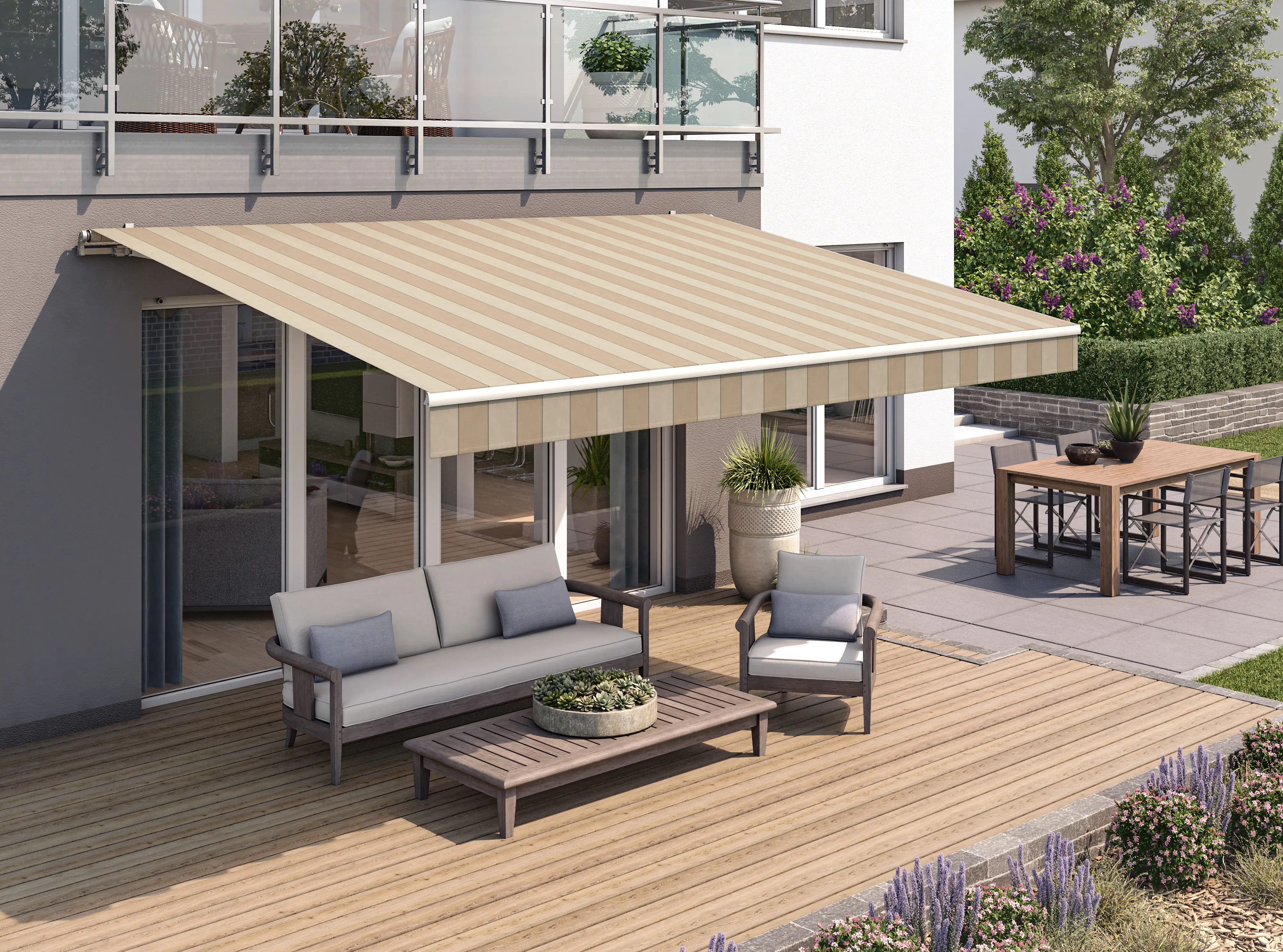 Gelenkarmmarkise Classic beige gestreift inkl. Motor, Handsender, Solar Panel Gelenkarmmarkise Classic beige gestreift inkl. Motor, Handsender, Solar Panel