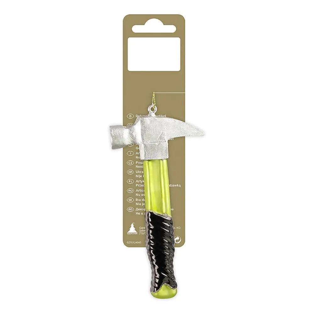 Christbaumschmuck Hammer Glas 13 cm schwarz gelb Christbaumschmuck Hammer Glas 13 cm schwarz gelb