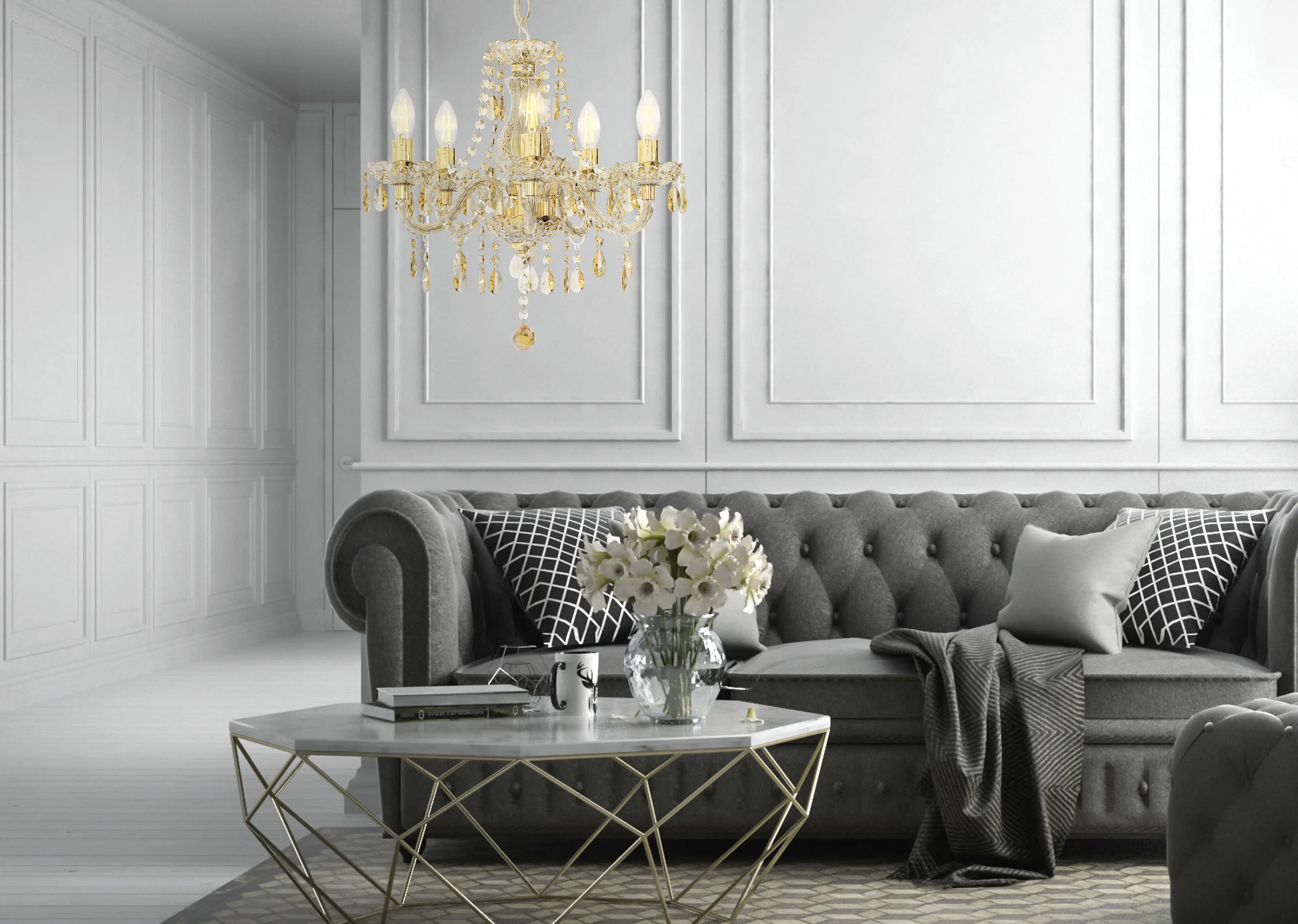 Globo Kronleuchter Marie 48 x 150 cm (Ø x H) goldfarben