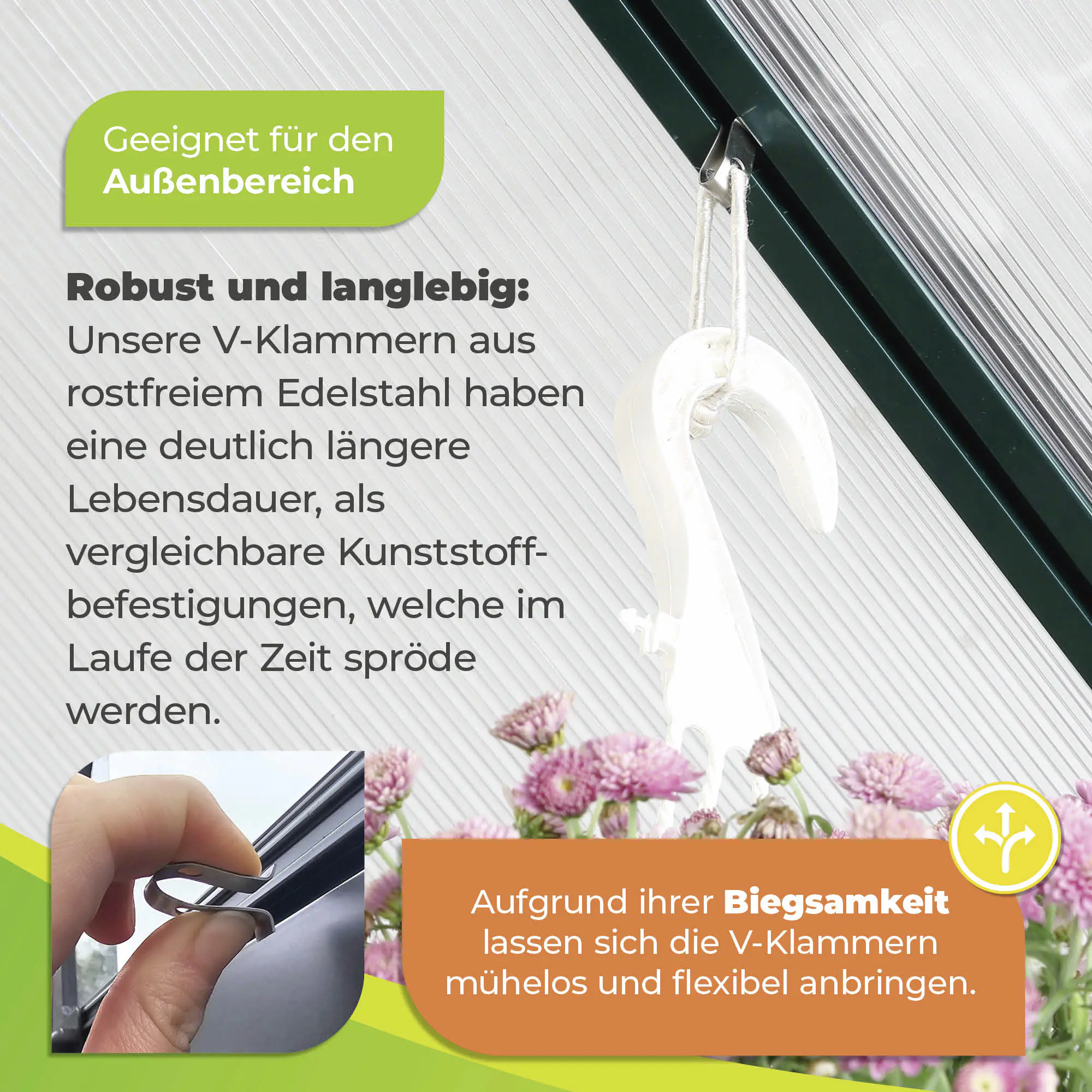 BioGreen V-Haken zur Befestigung in Gewächshausprofilen silber 10 Stück