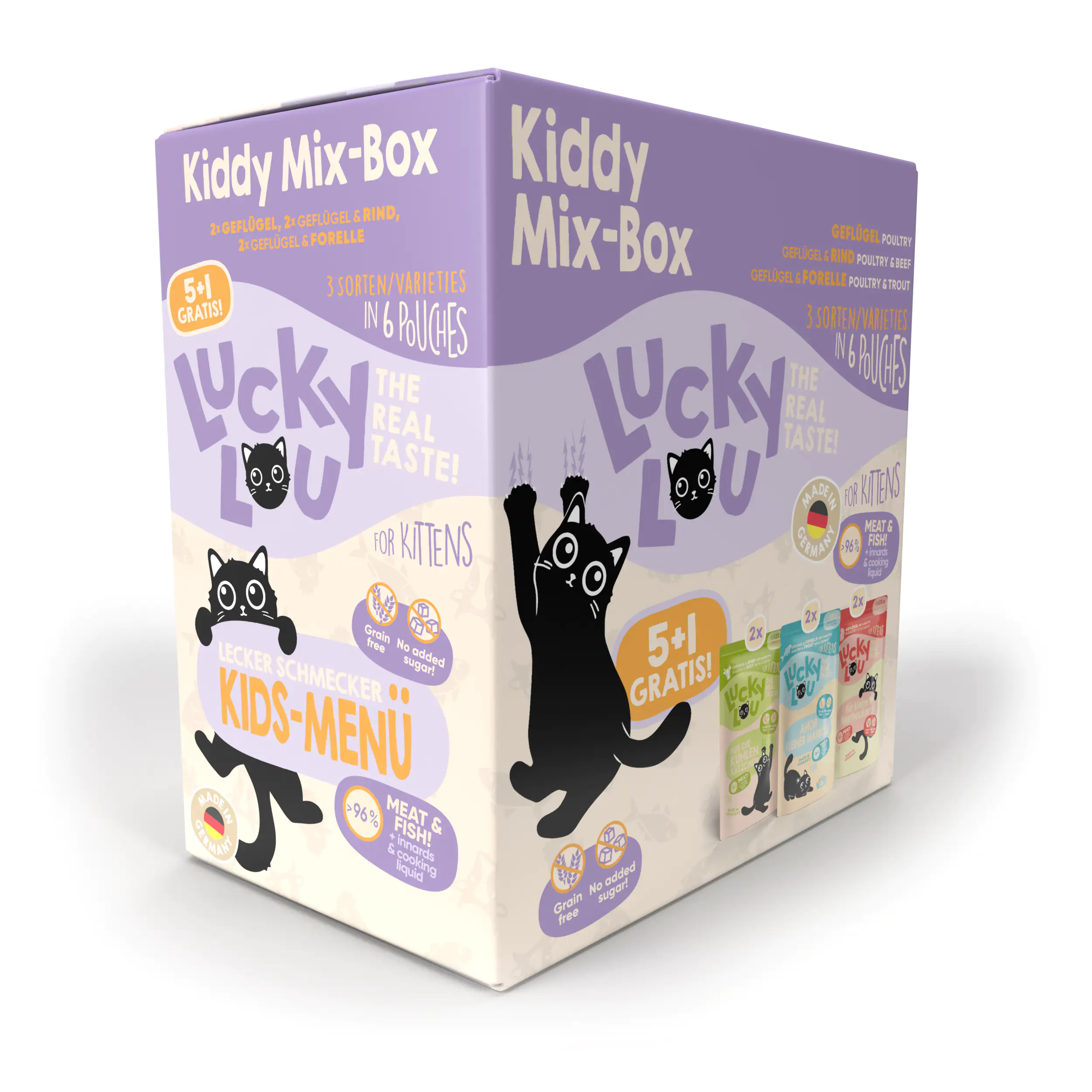 Lucky Lou Kittenfutter Geflügel, Rind, Forelle 6 x 125 g 