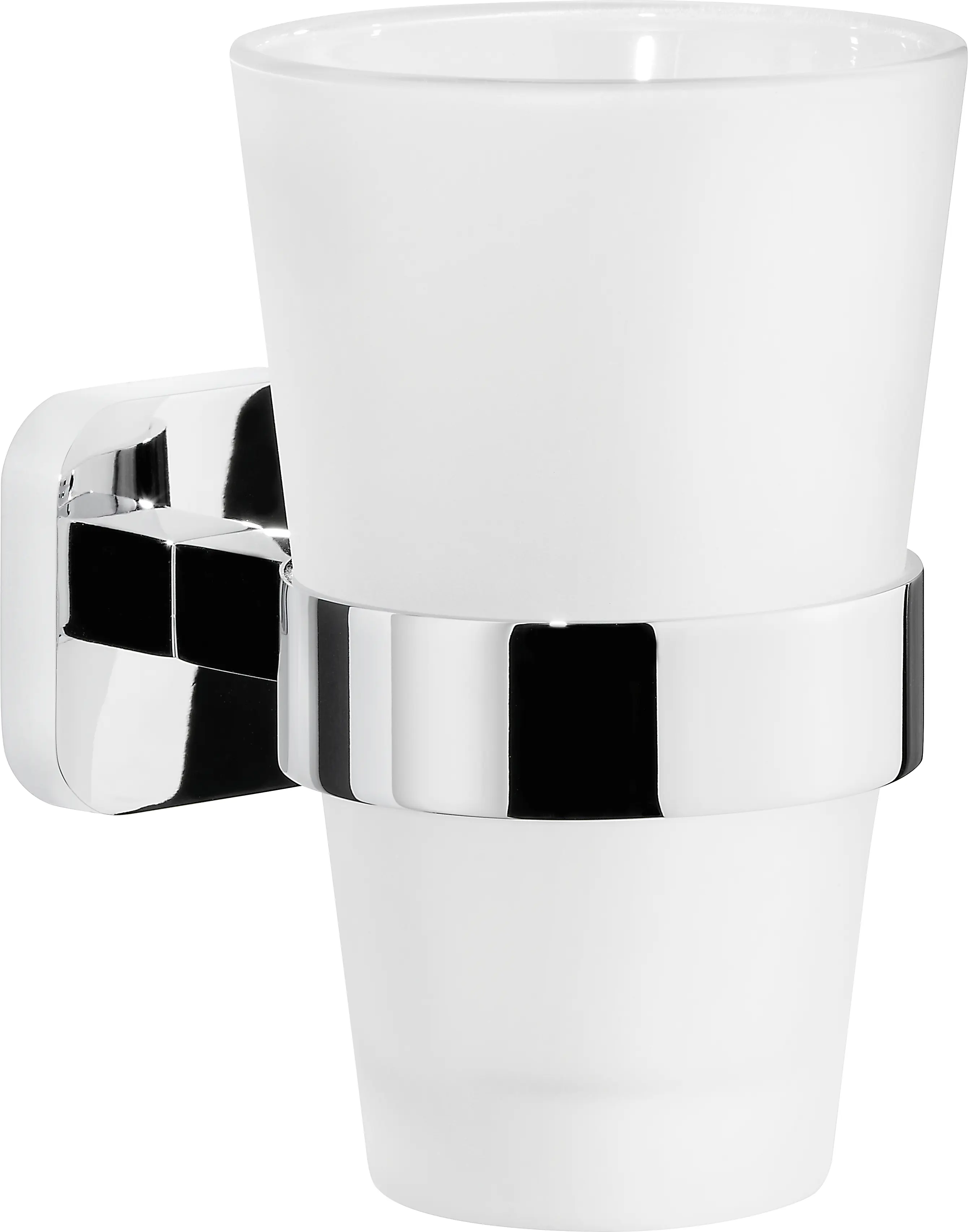 tesa Zahnputzbecher Elegaant Metall und Milchglas, chrom