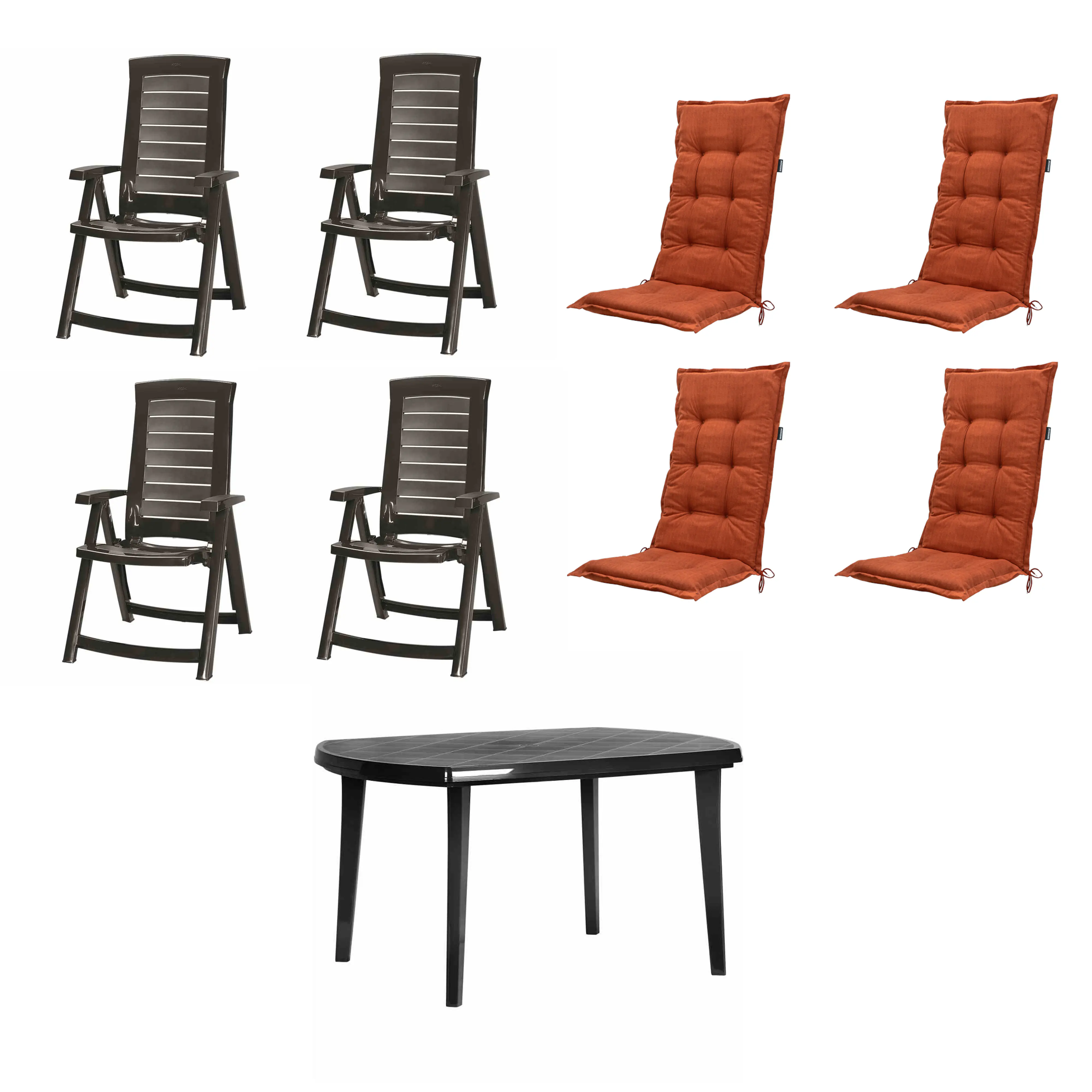 Jardin Garten-Esgruppe Aruba + Elise 4 Personen Kunststoff mit Auflagen graphit/terrakotta 