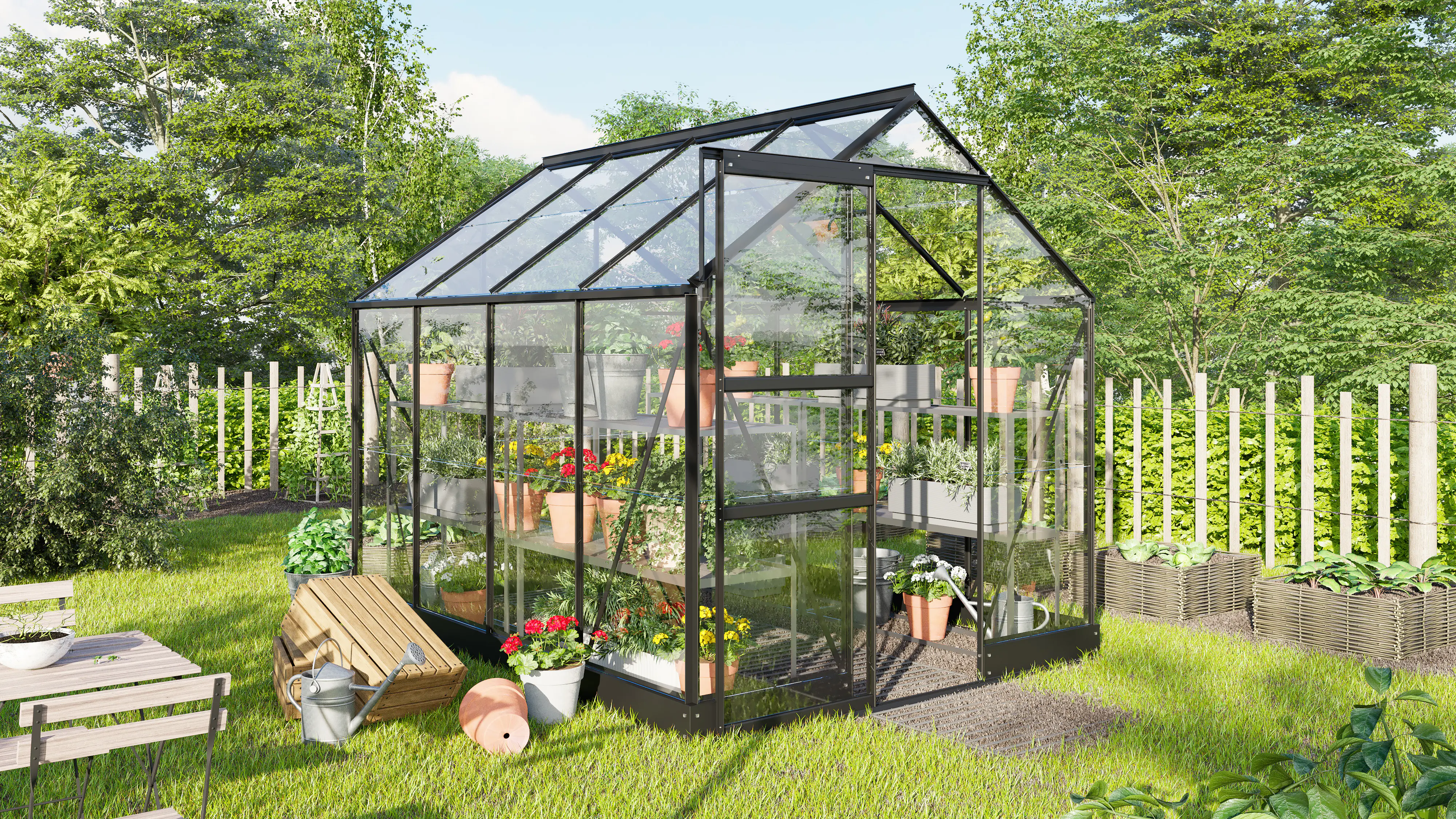 Vitavia Gewächshaus Eris 5000 ESG 3 mm schwarz 261 x 195 cm