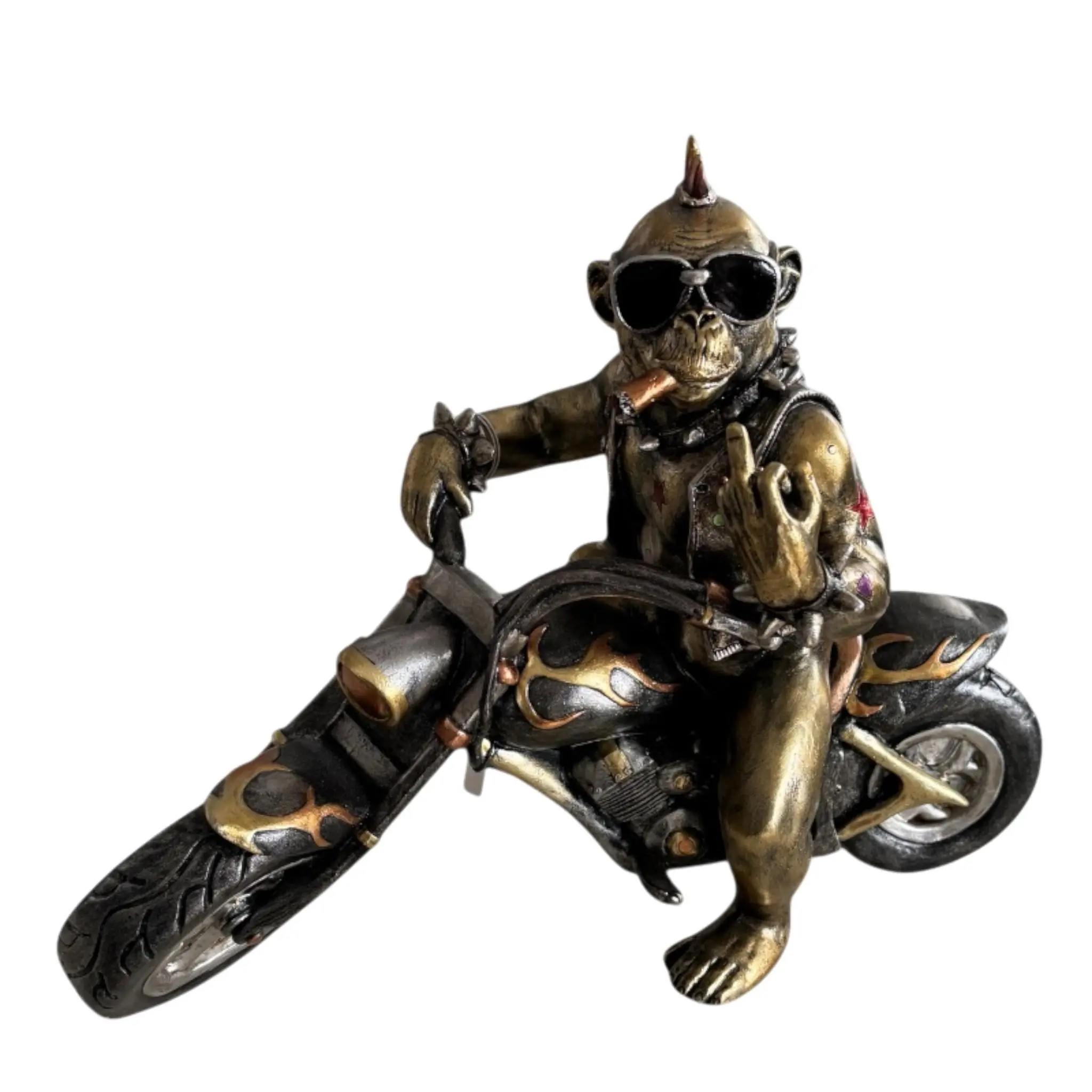 Dekofigur Affe auf Motorrad 27,5 x 34,5 cm schwarz/gold