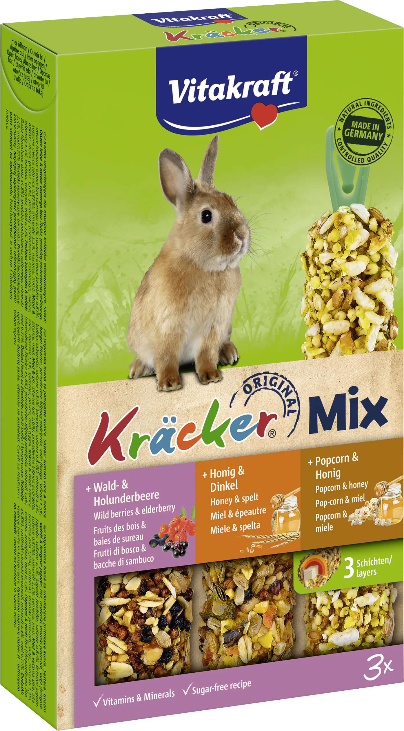Vitakraft Kräcker® Trio Waldbeere,Honig,Popcorn,ZK 3 Stück / 160 g